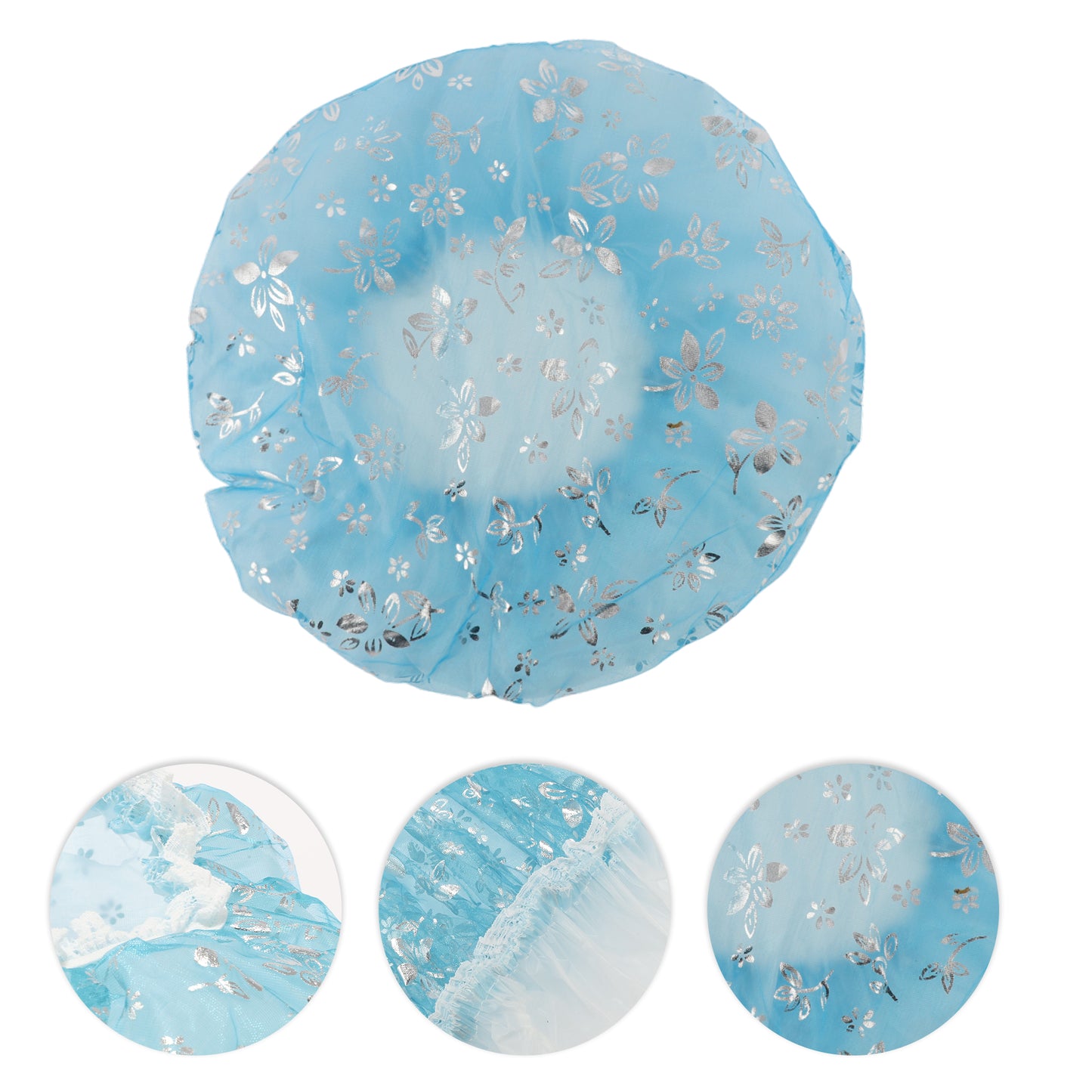 1 Pc Women Double Layer Mesh Shower Cap for Bathroom Vacation Travel Light Blue