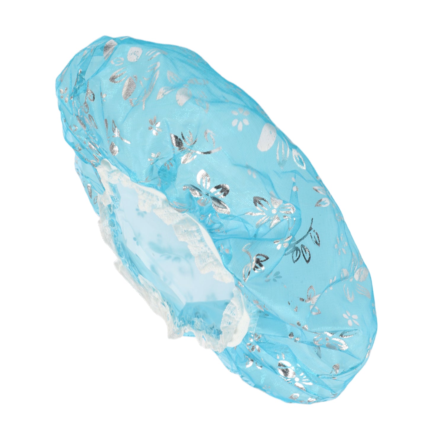 1 Pc Women Double Layer Mesh Shower Cap for Bathroom Vacation Travel Light Blue