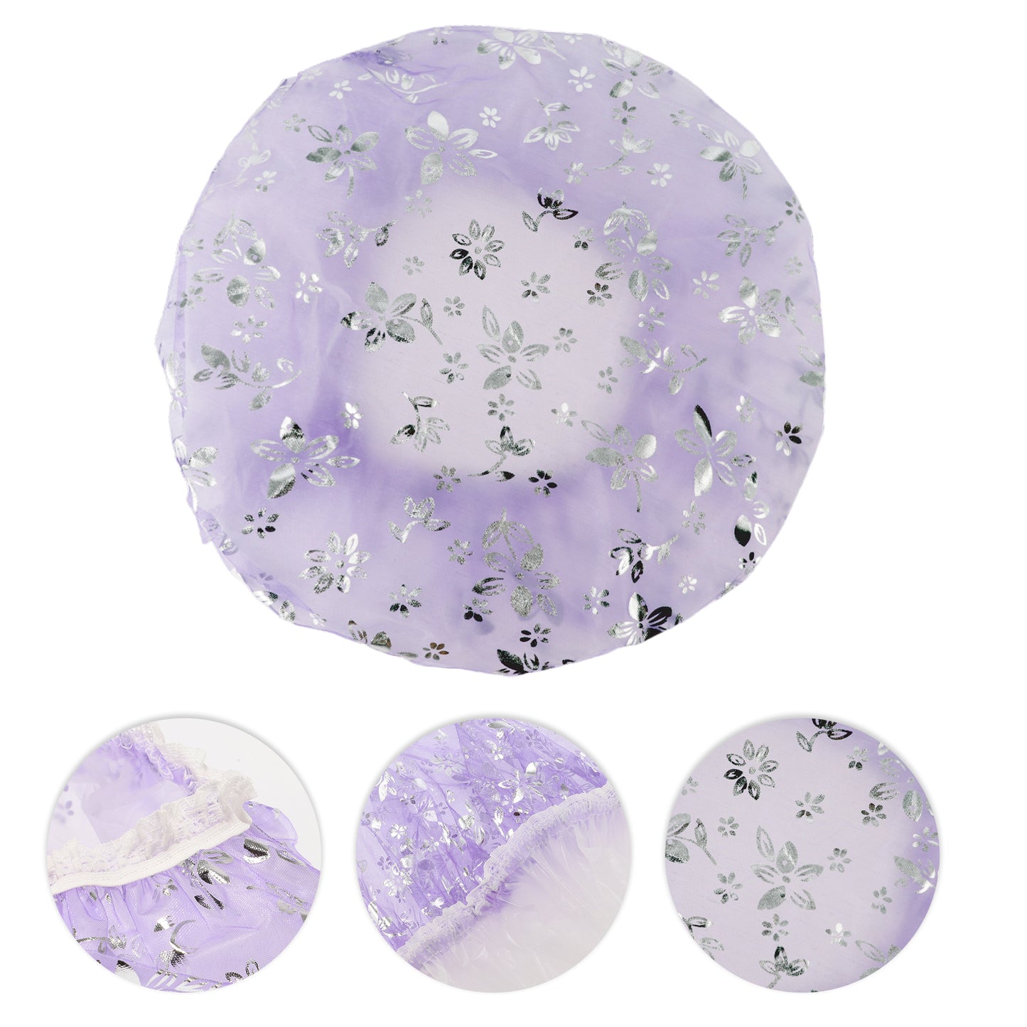 1 Pc Women Double Layer Mesh Shower Cap for Bathroom Vacation Travel Light Purple