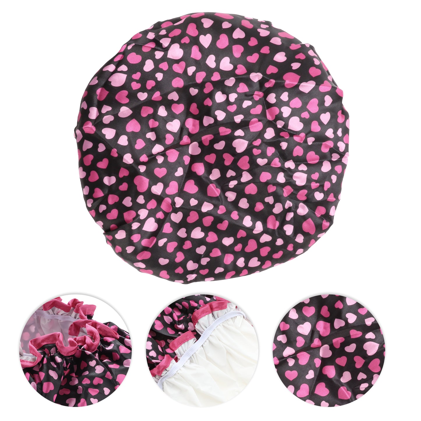 1 Pc Women Double Layer Heart-shaped Shower Cap for Bathroom Vacation Black Red