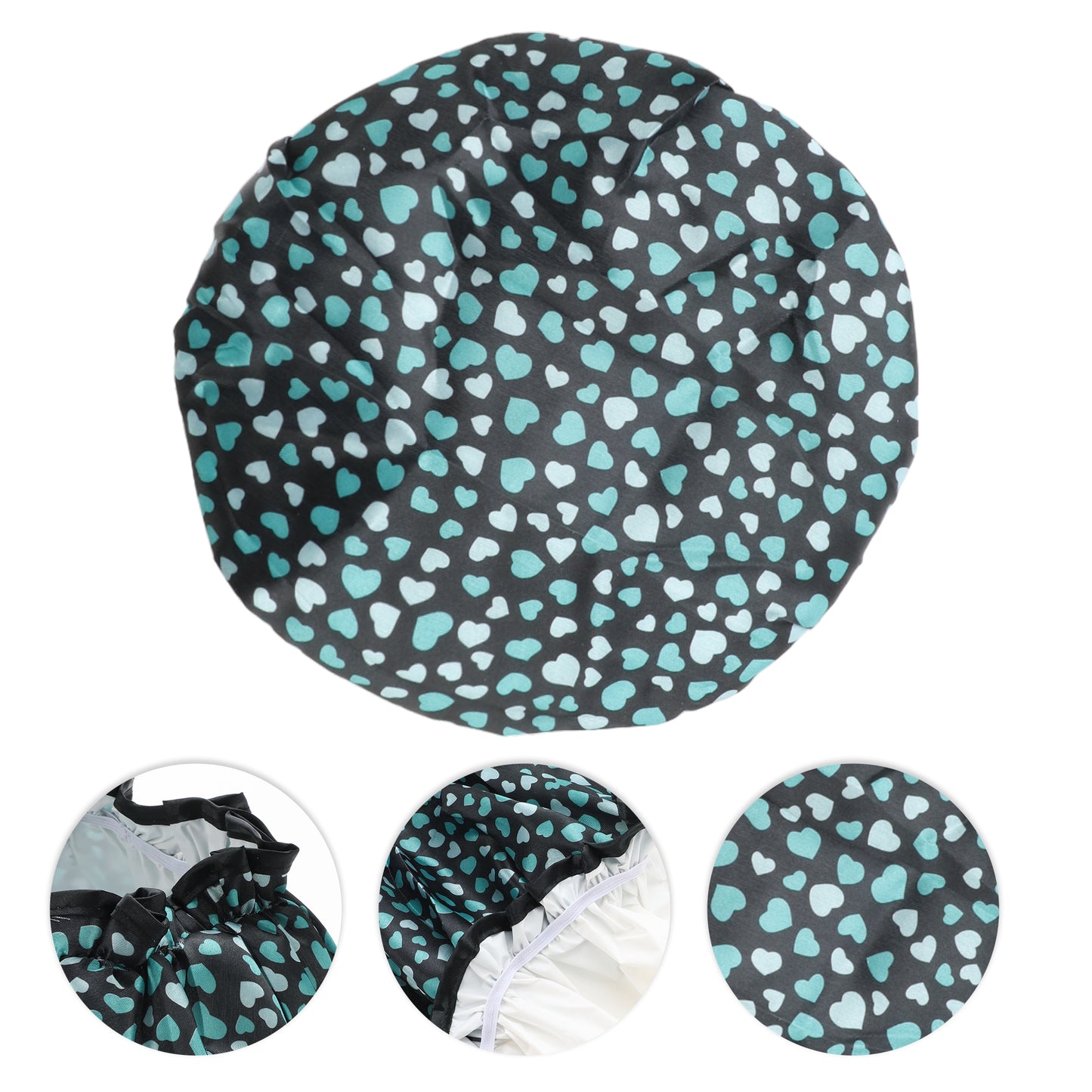 1 Pc Women Double Layer Heart-shaped Shower Cap for Bathroom Vacation Black Green