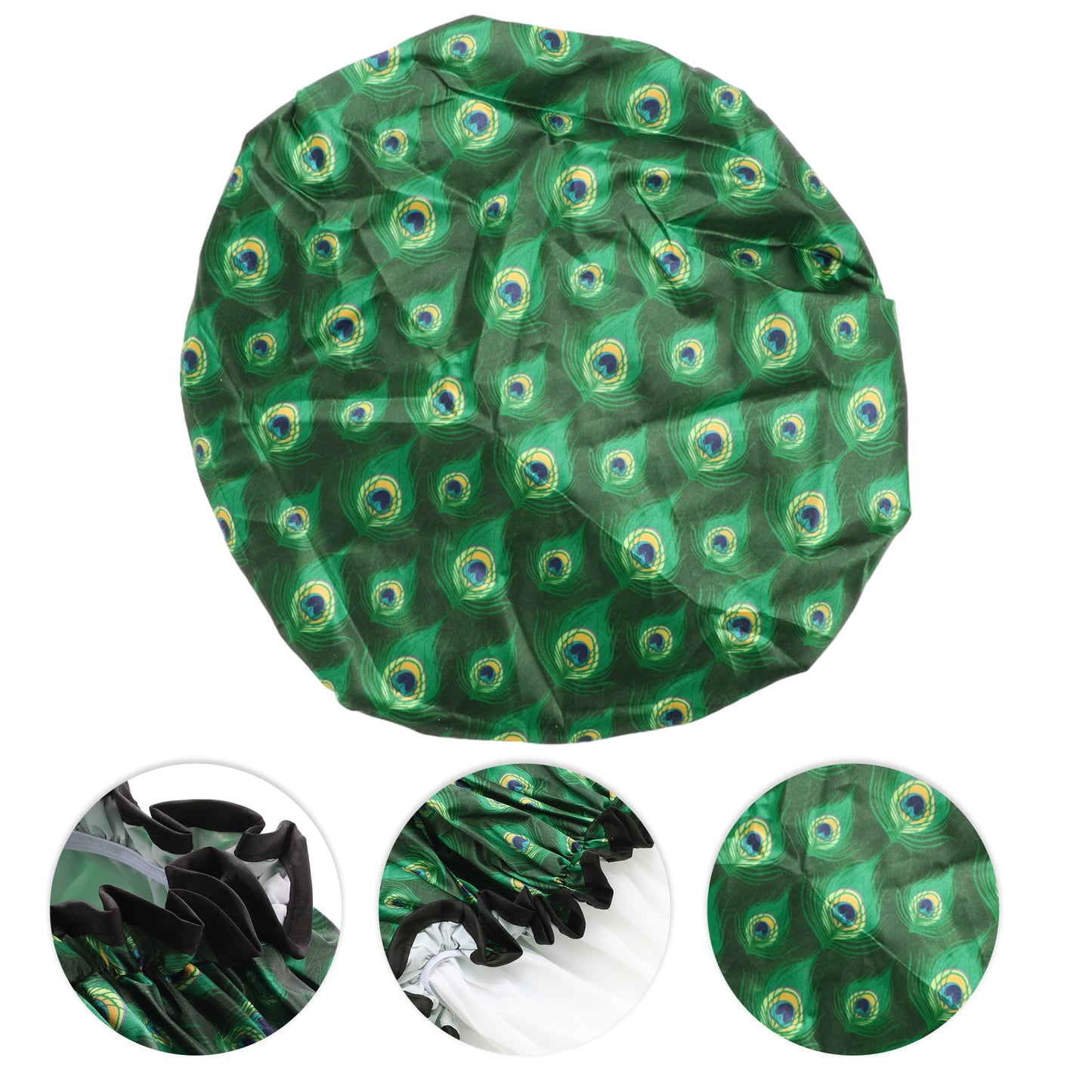1 Pc Women Double Layer Peacock Pattern Shower Cap for Bathroom Vacation Green