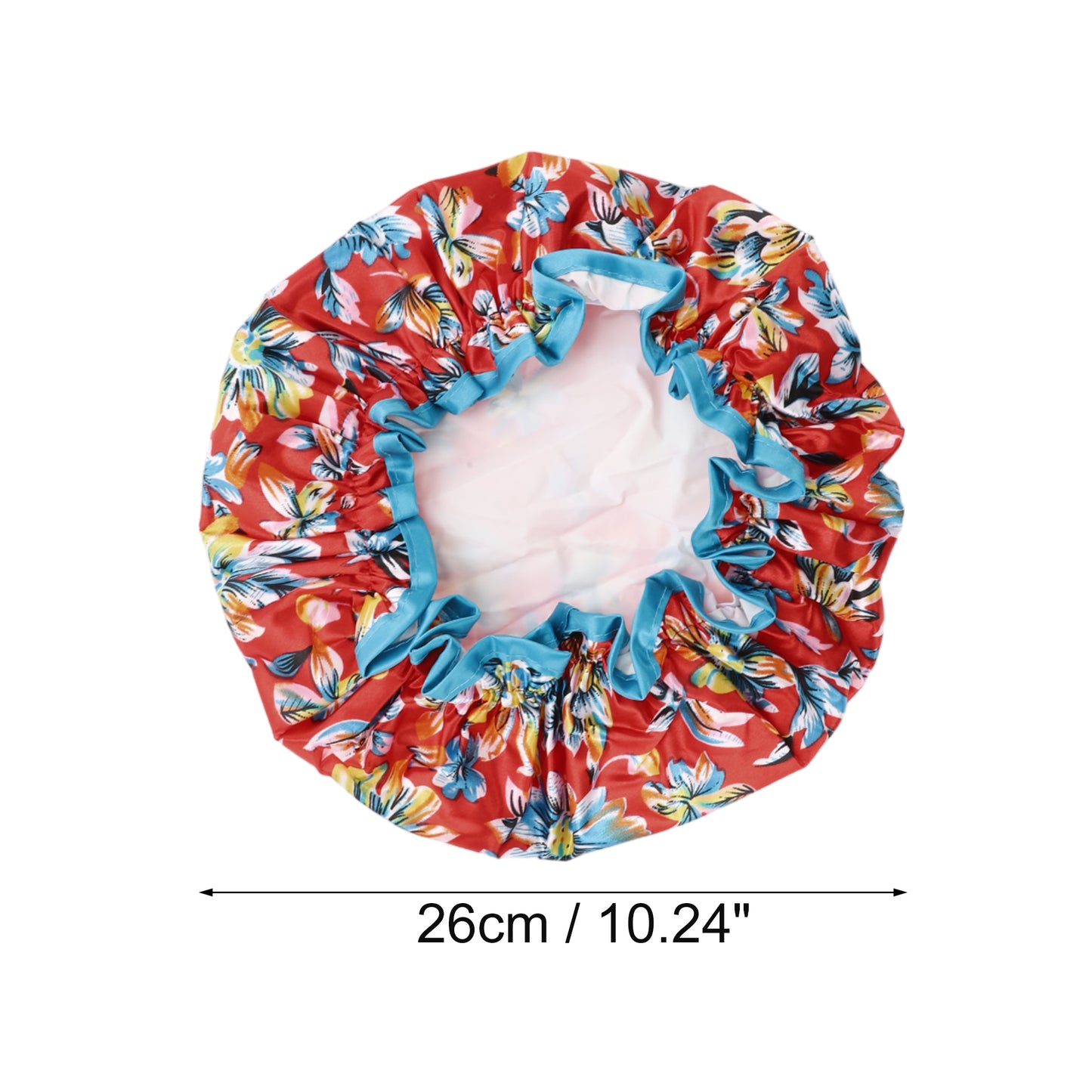 1 Pc Women Double Layer Flowers Shower Cap for Bathroom Vacation Travel Red