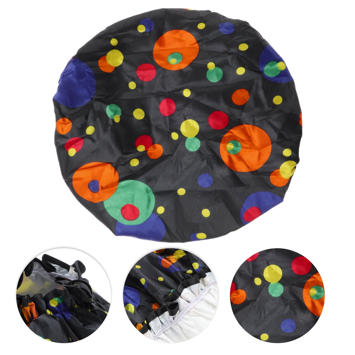 1 Pc Women Double Layer Colored Dots Shower Cap for Bathroom Vacation Black