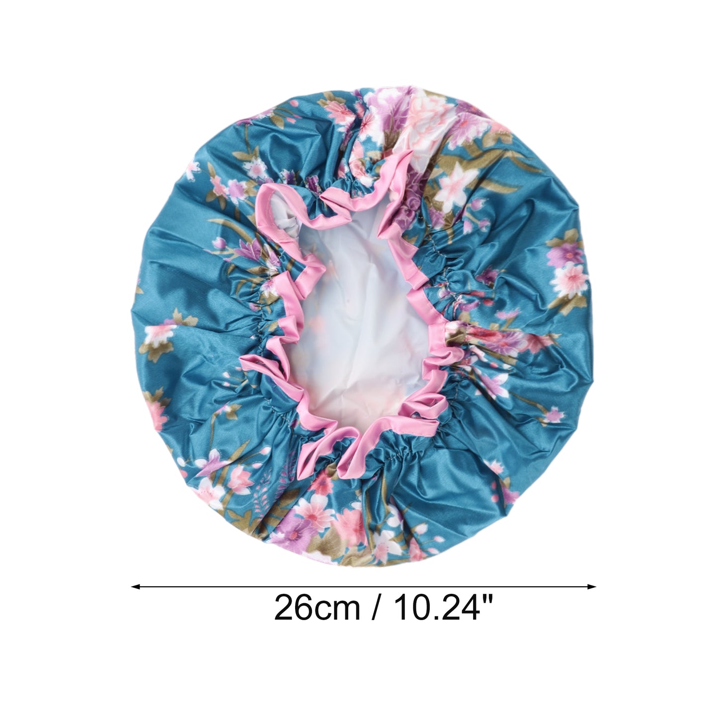 1 Pc Women Double Layer Hibiscus Flowers Shower Cap for Bathroom Vacation Blue