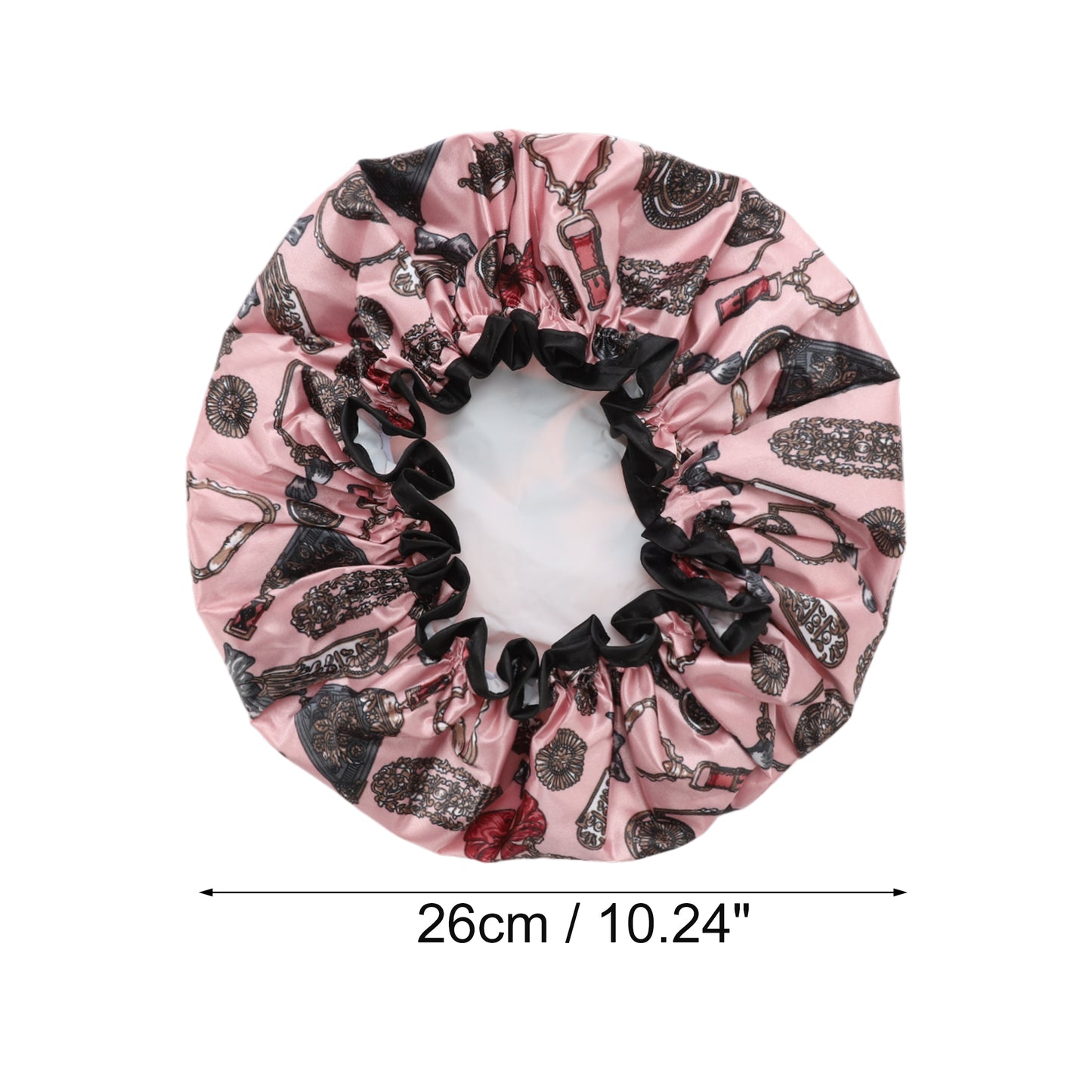 1 Pc Women Double Layer Accessories Pattern Shower Cap for Bathroom Travel Pink