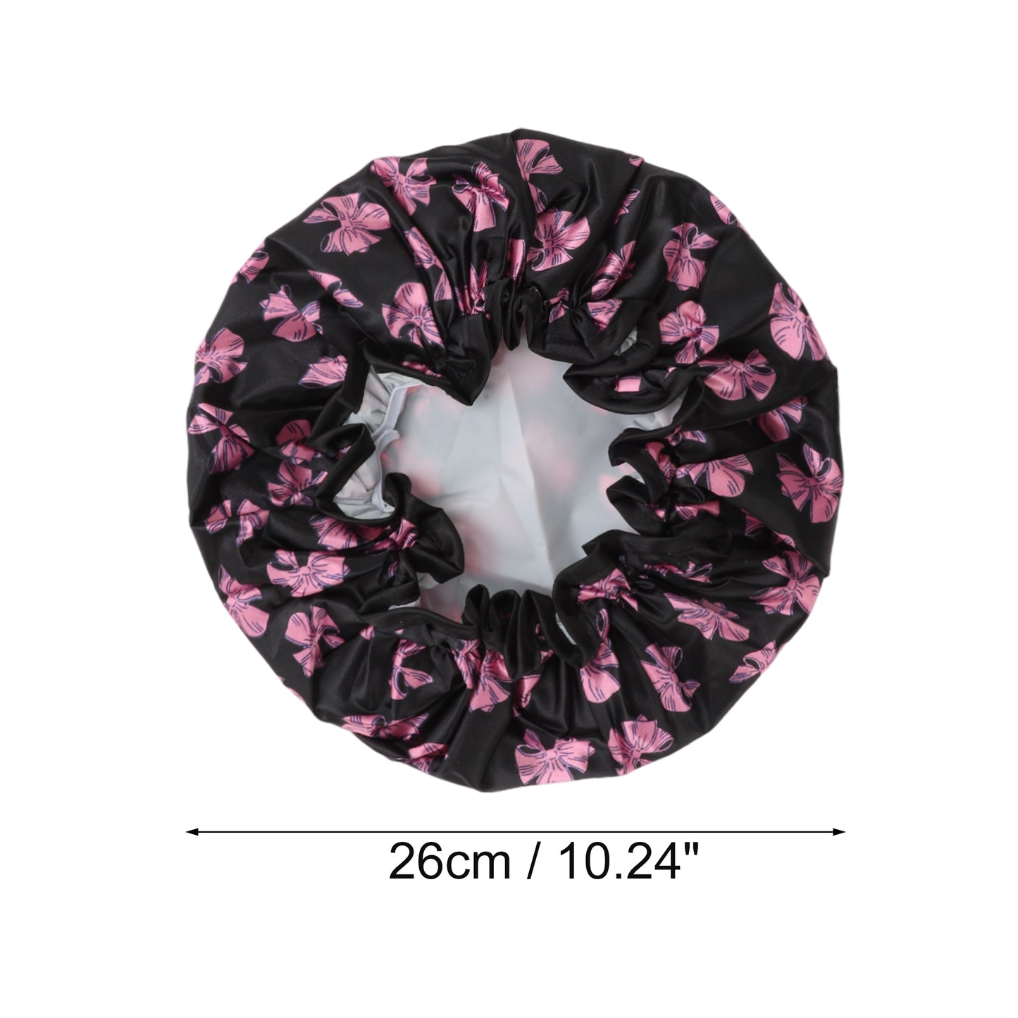 1 Pc Women Double Layer Bows Shower Cap for Bathroom Vacation Travel Black Pink