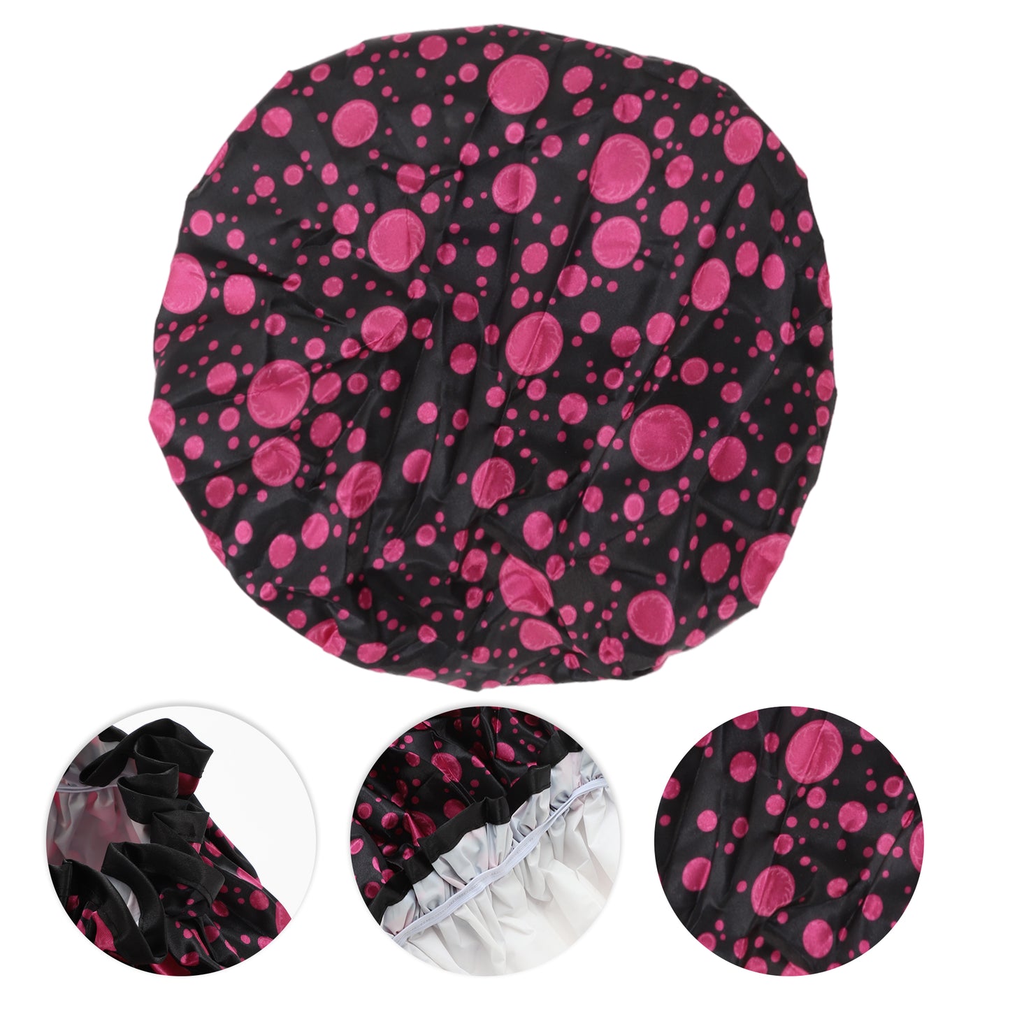 1 Pc Women Double Layer Dots Bath Cap for Bathroom Vacation Travel Black Rose Red