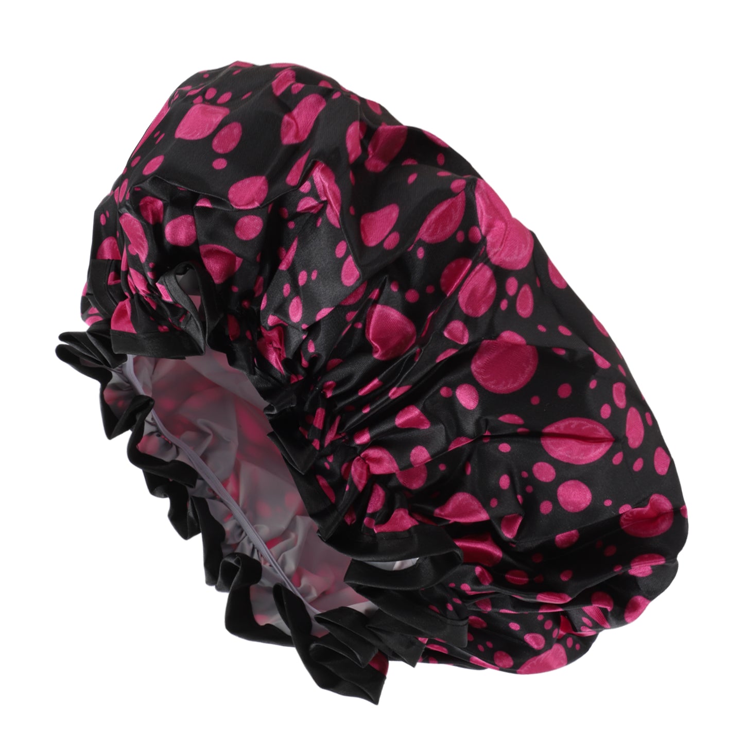 1 Pc Women Double Layer Dots Bath Cap for Bathroom Vacation Travel Black Rose Red