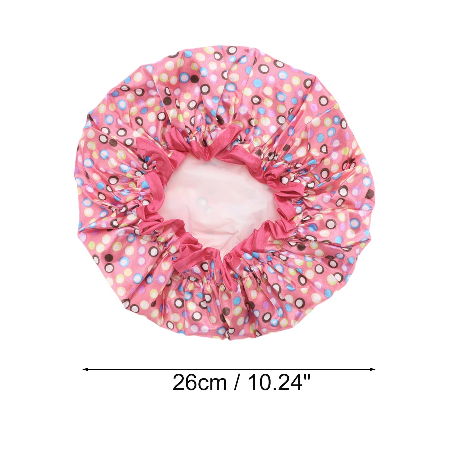 1 Pc Women Double Layer Colored Dots Shower Cap for Bathroom Vacation Rose Red