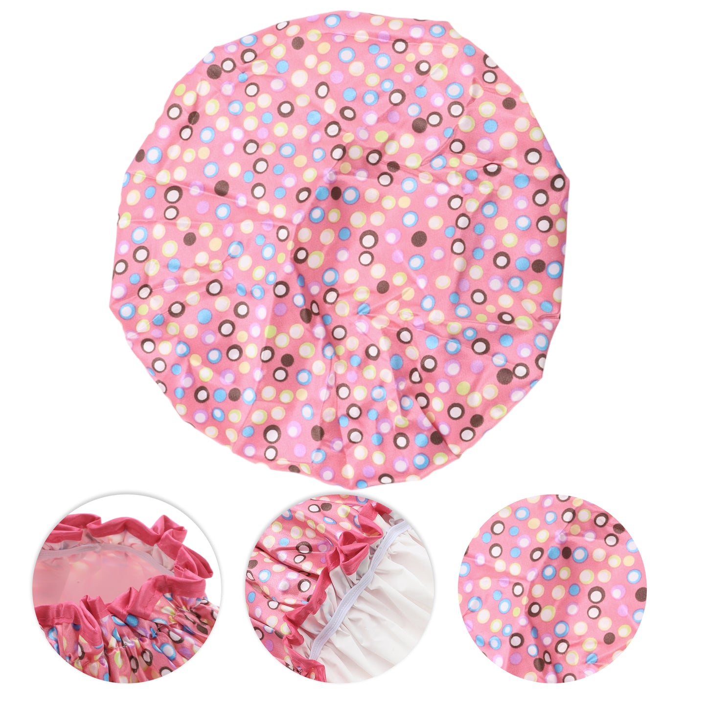 1 Pc Women Double Layer Colored Dots Shower Cap for Bathroom Vacation Rose Red