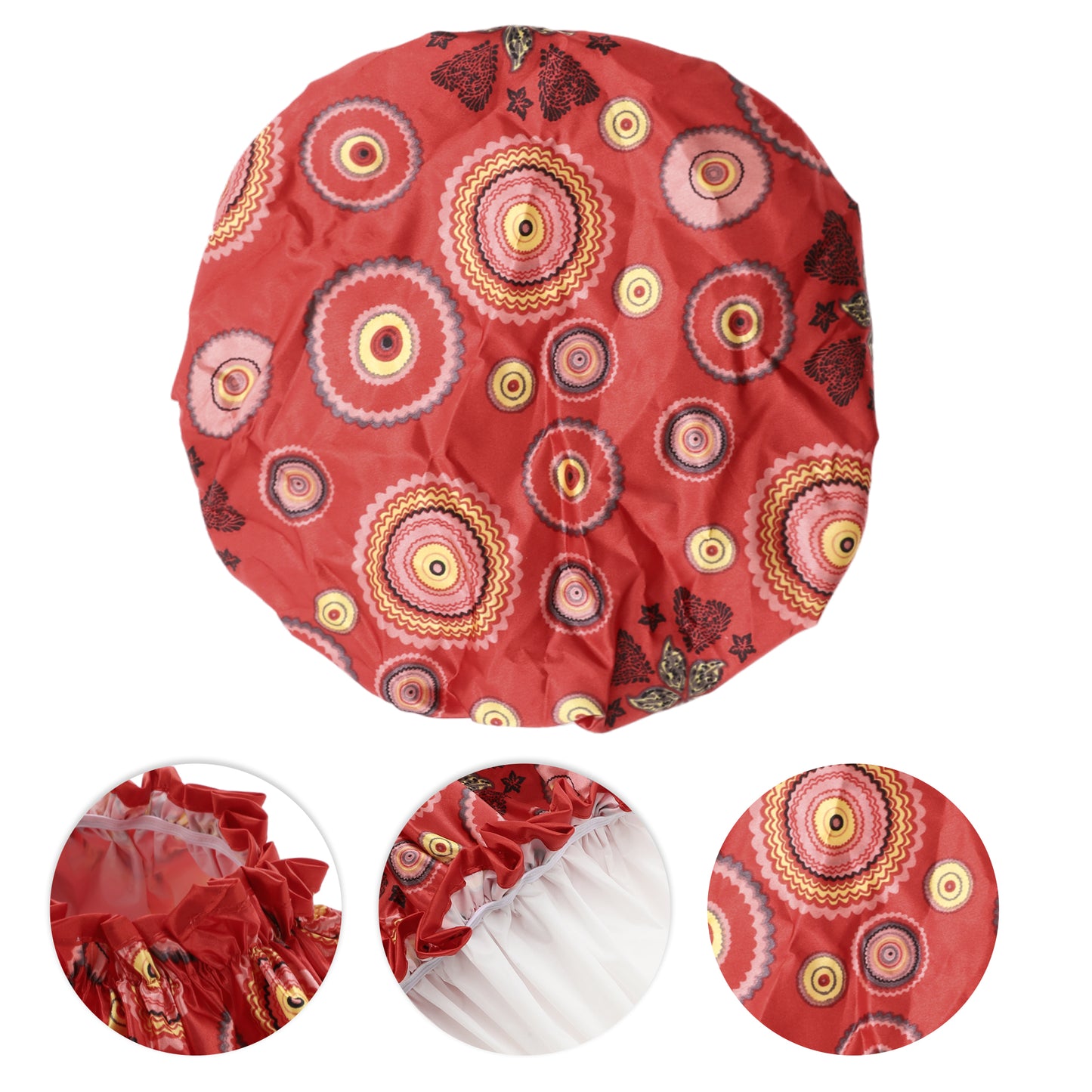 1 Pc Women Double Layer Sun Pattern Shower Cap for Bathroom Vacation Travel Red