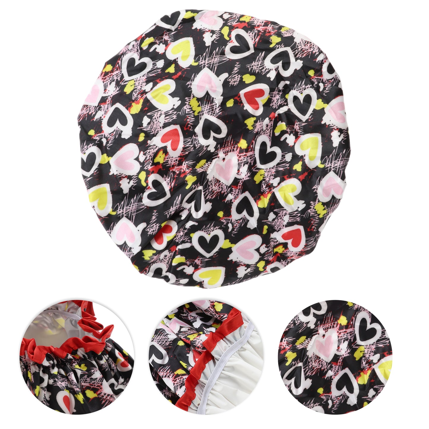 1 Pc Women Portable Heart-Shaped Shower Cap for Bathroom Vacation Black