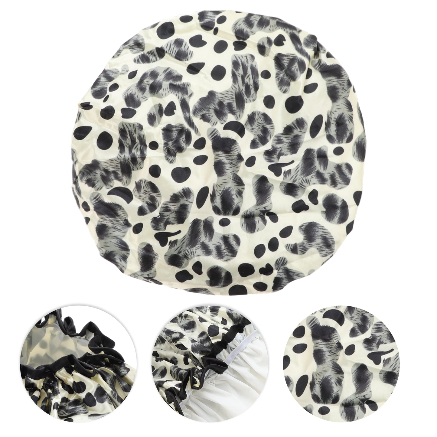 1 Pc Women Double Layer Leopard Shower Cap for Bathroom Vacation Black White