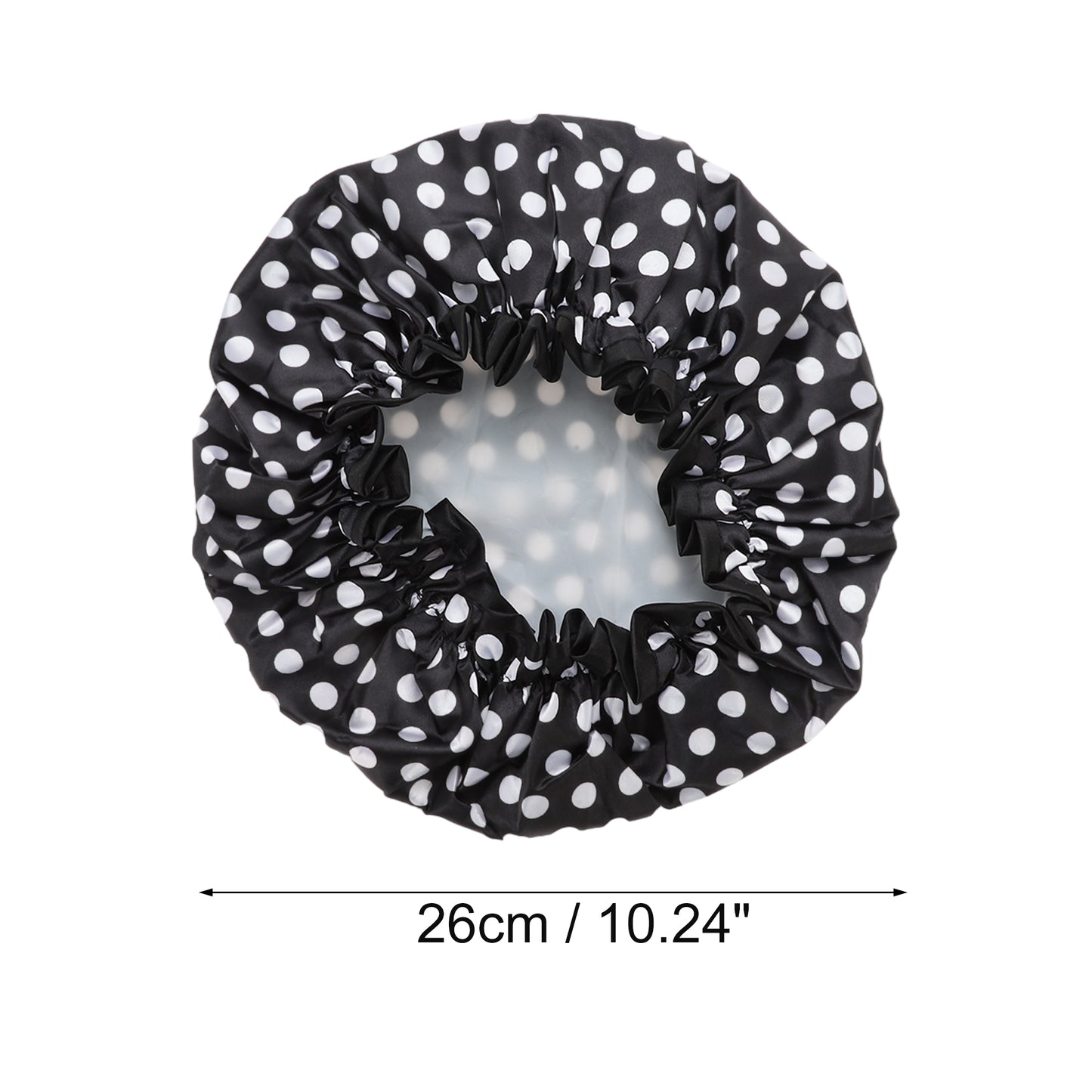 1 Pc Women Double Layer Dots Shower Cap for Bathroom Vacation Travel Black White