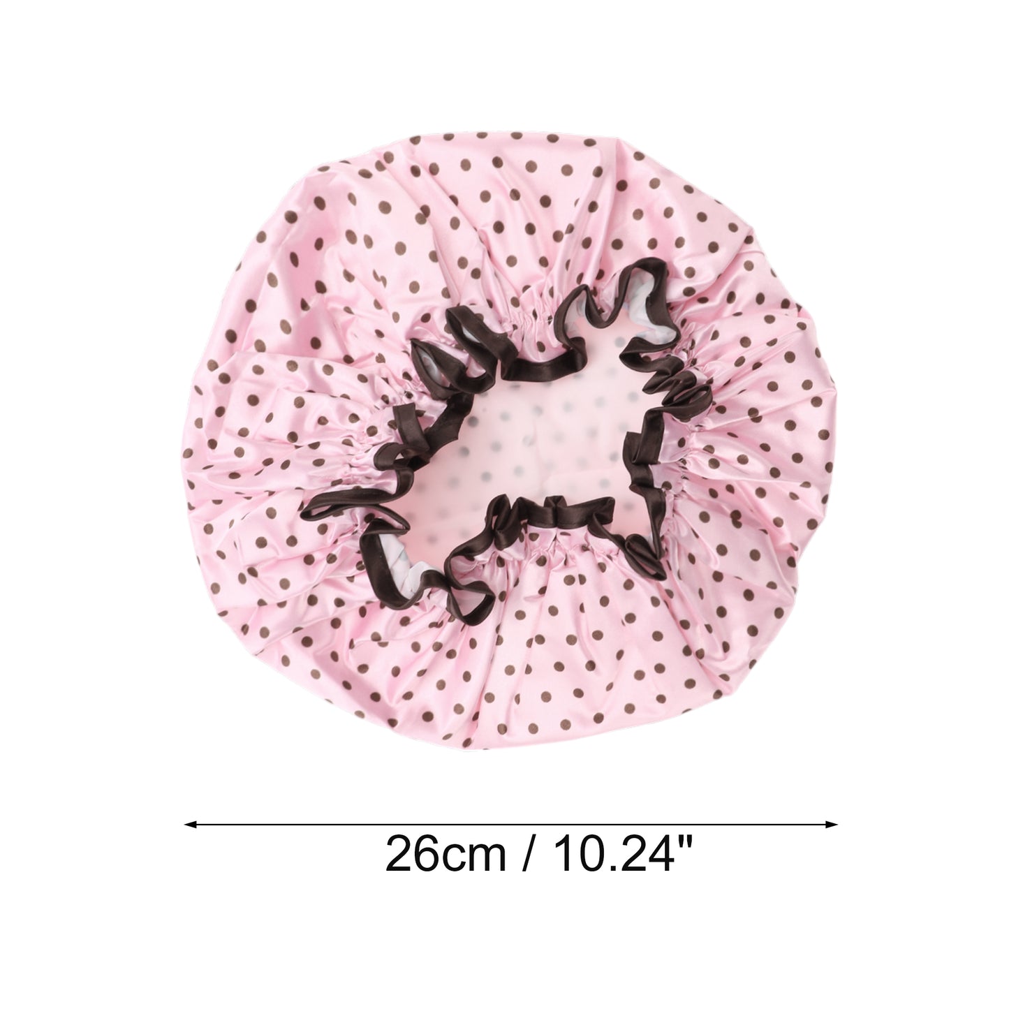 1 Pc Women Double Layer Dots Shower Cap for Bathroom Vacation Travel Pink Brown