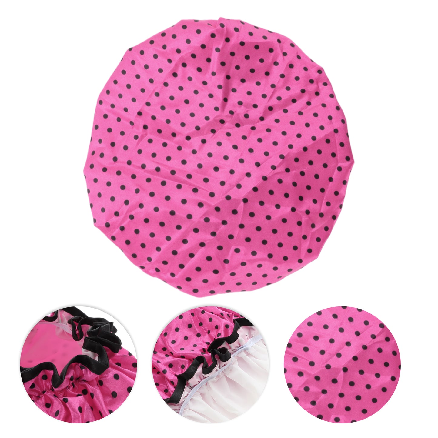1 Pc Women Double Layer Dots Shower Cap for Bathroom Vacation Rose Red Black