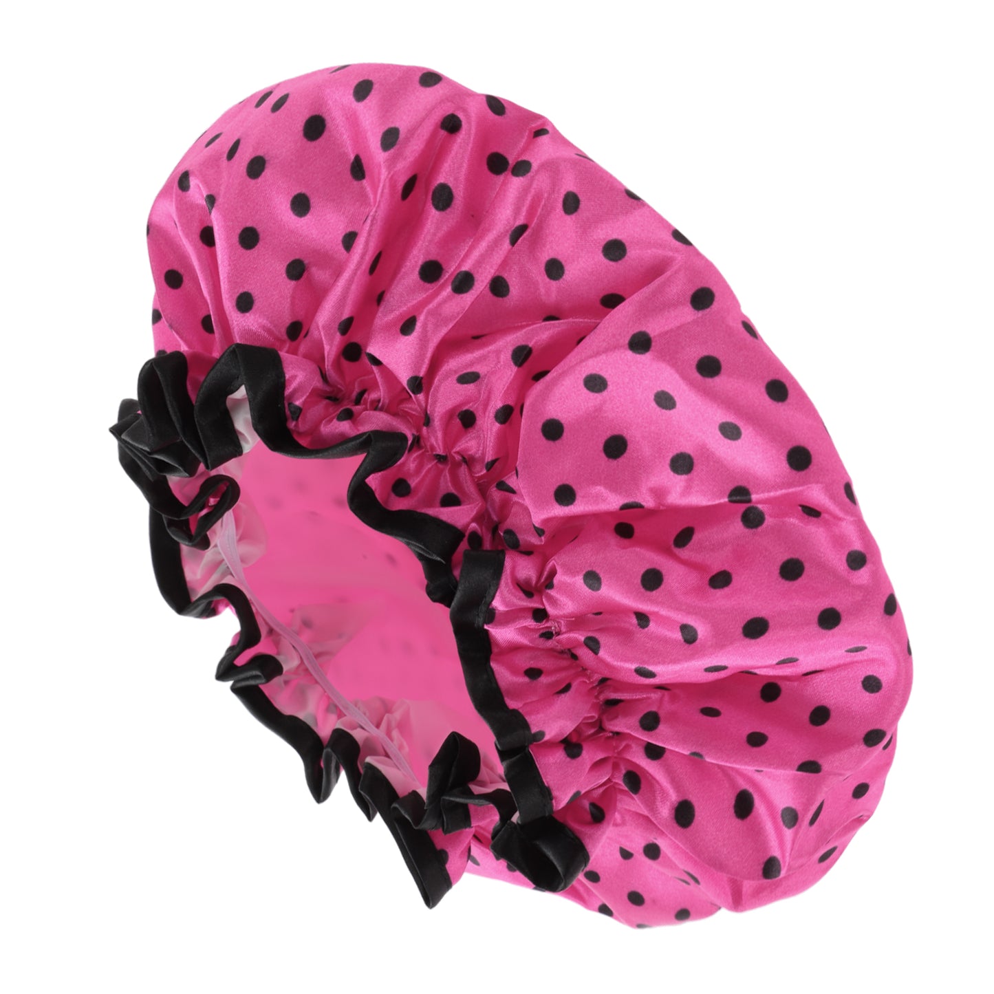 1 Pc Women Double Layer Dots Shower Cap for Bathroom Vacation Rose Red Black