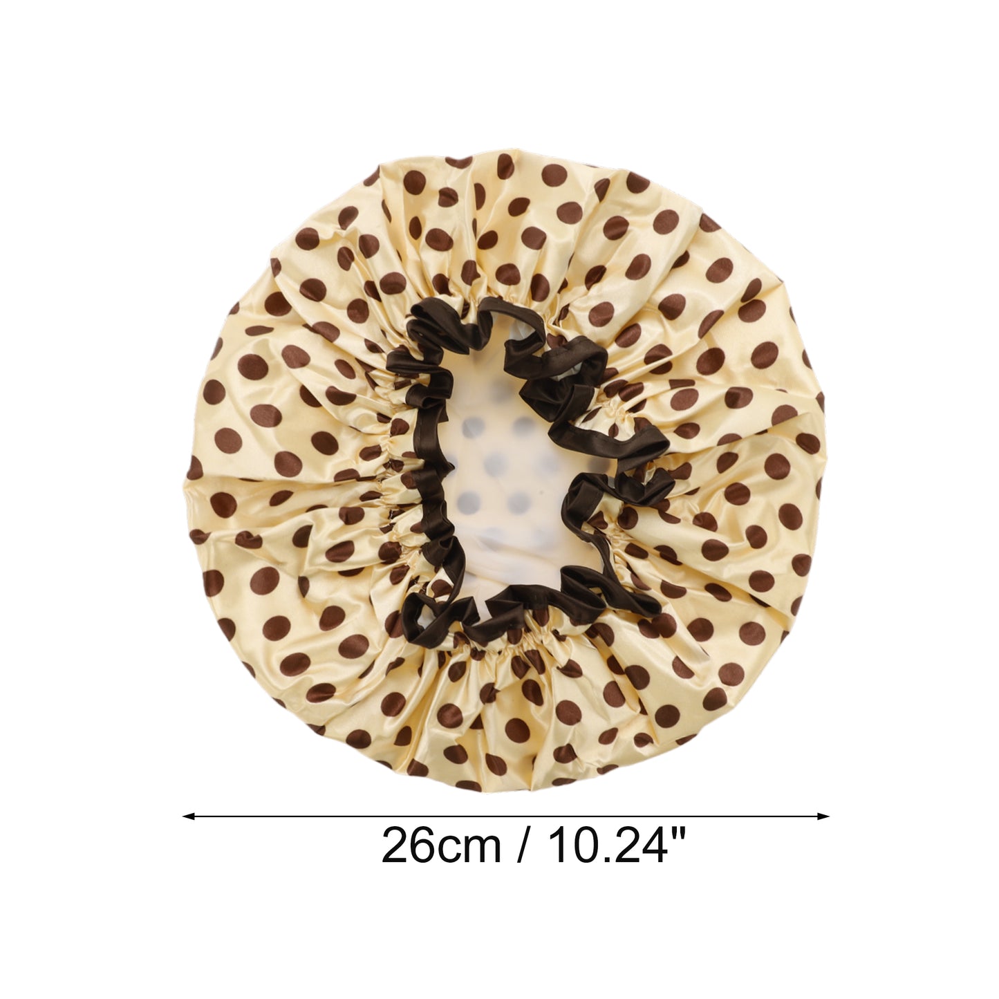 1 Pc Women Double Layer Large Dots Shower Cap for Bathroom Vacation Travel Brown