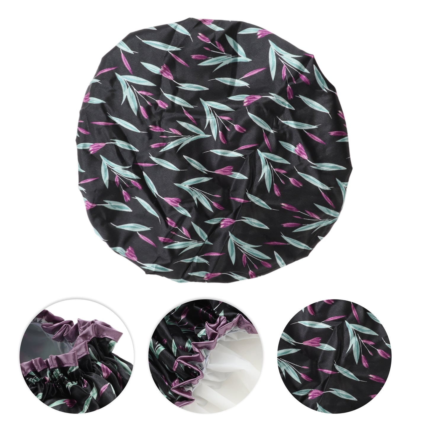 1 Pc Women Double Layer Large Dots Shower Cap for Bathroom Vacation Travel Black