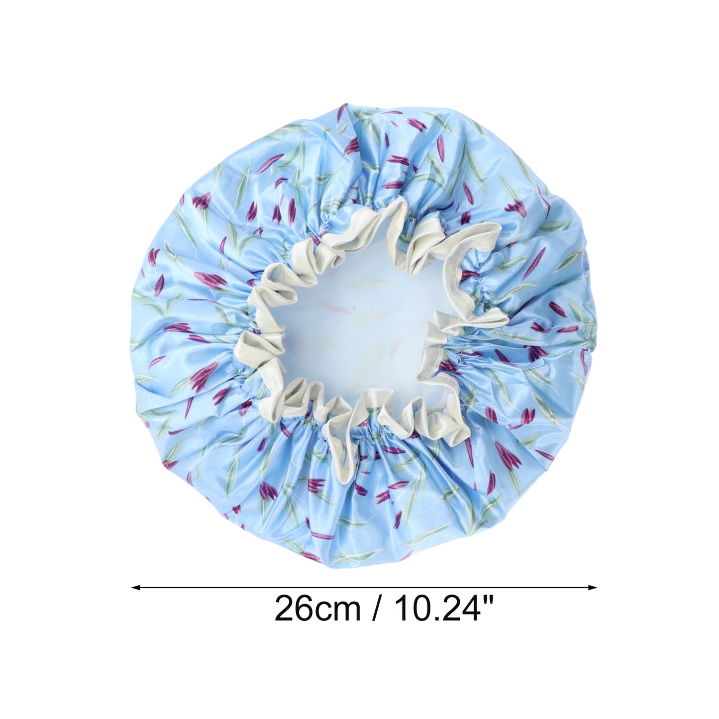 1 Pc Women Double Layer Large Dots Shower Cap for Bathroom Vacation Travel Blue