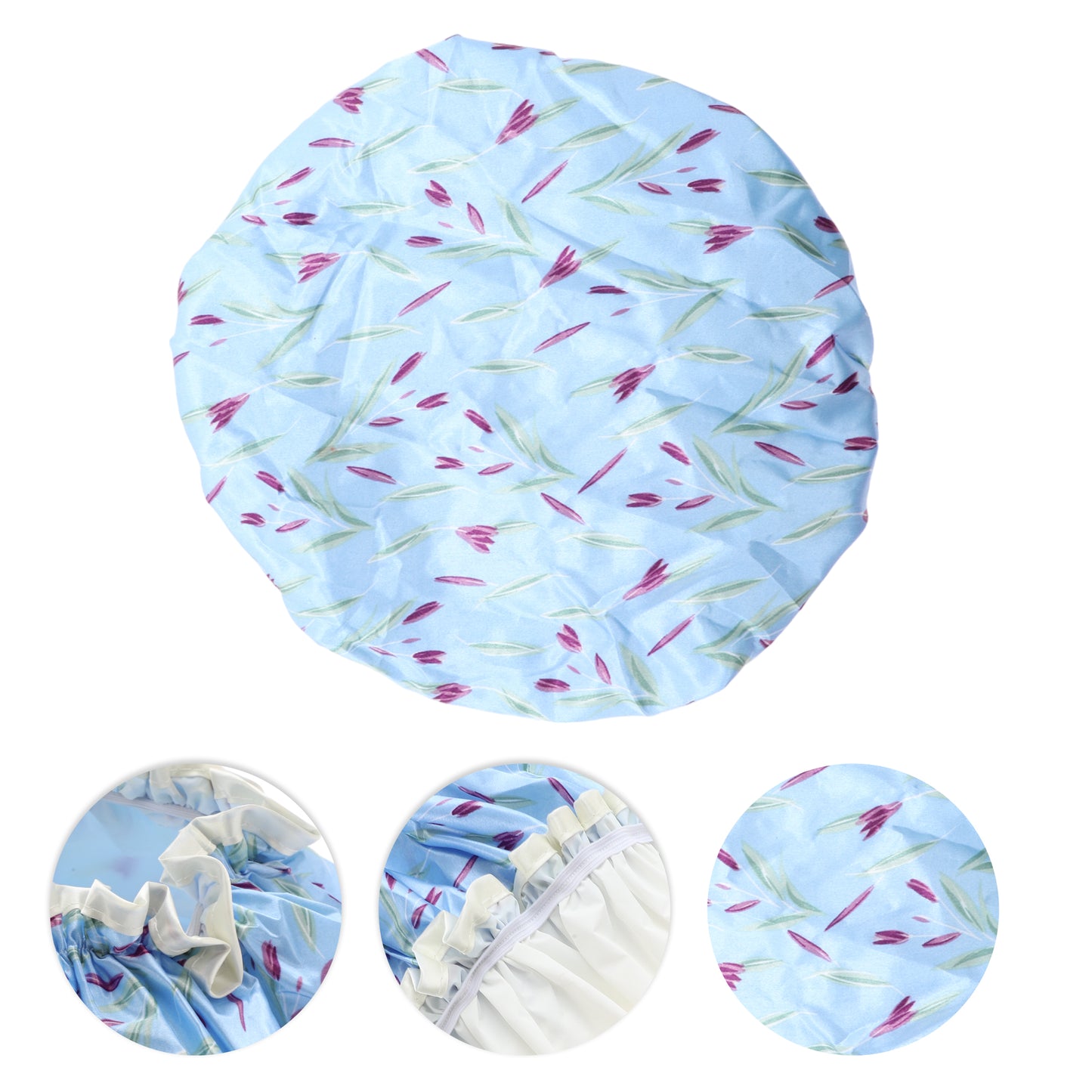 1 Pc Women Double Layer Large Dots Shower Cap for Bathroom Vacation Travel Blue