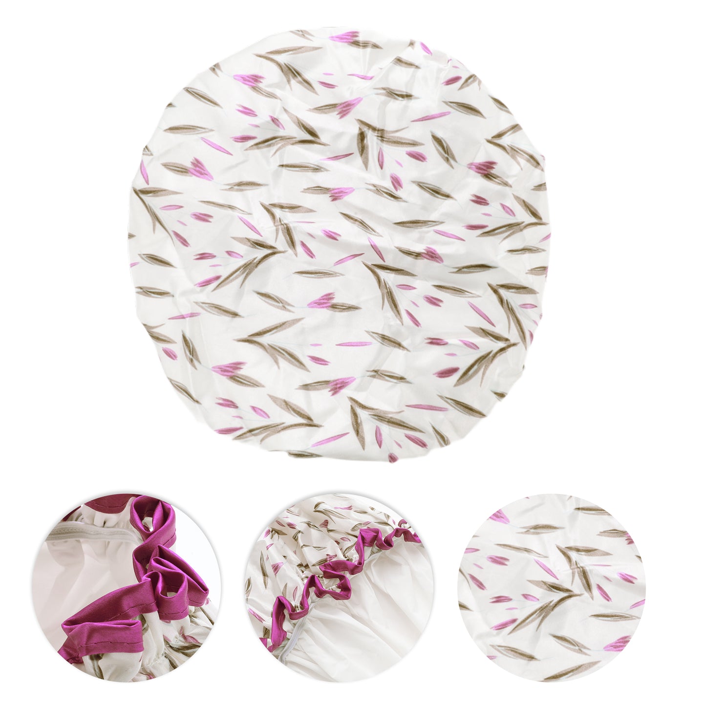 1 Pc Women Double Layer Large Dots Shower Cap for Bathroom Vacation Travel Beige