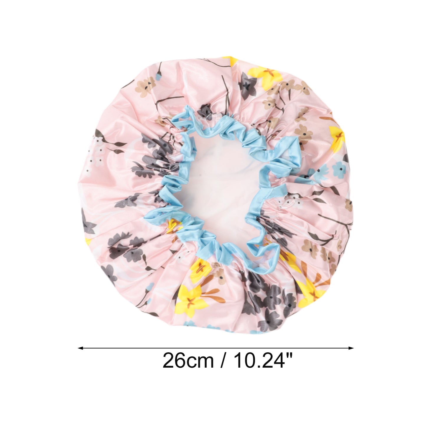 1 Pc Women Double Layer Flowers Shower Cap for Bathroom Vacation Travel Pink