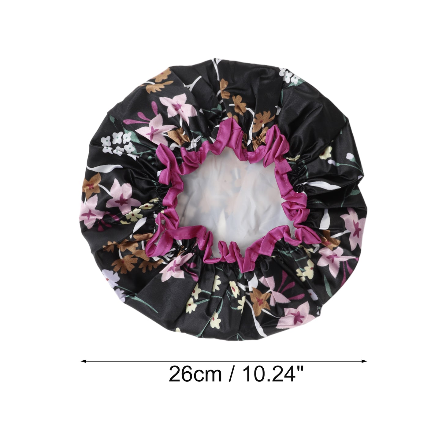 1 Pc Women Double Layer Flowers Shower Cap for Bathroom Vacation Travel Black