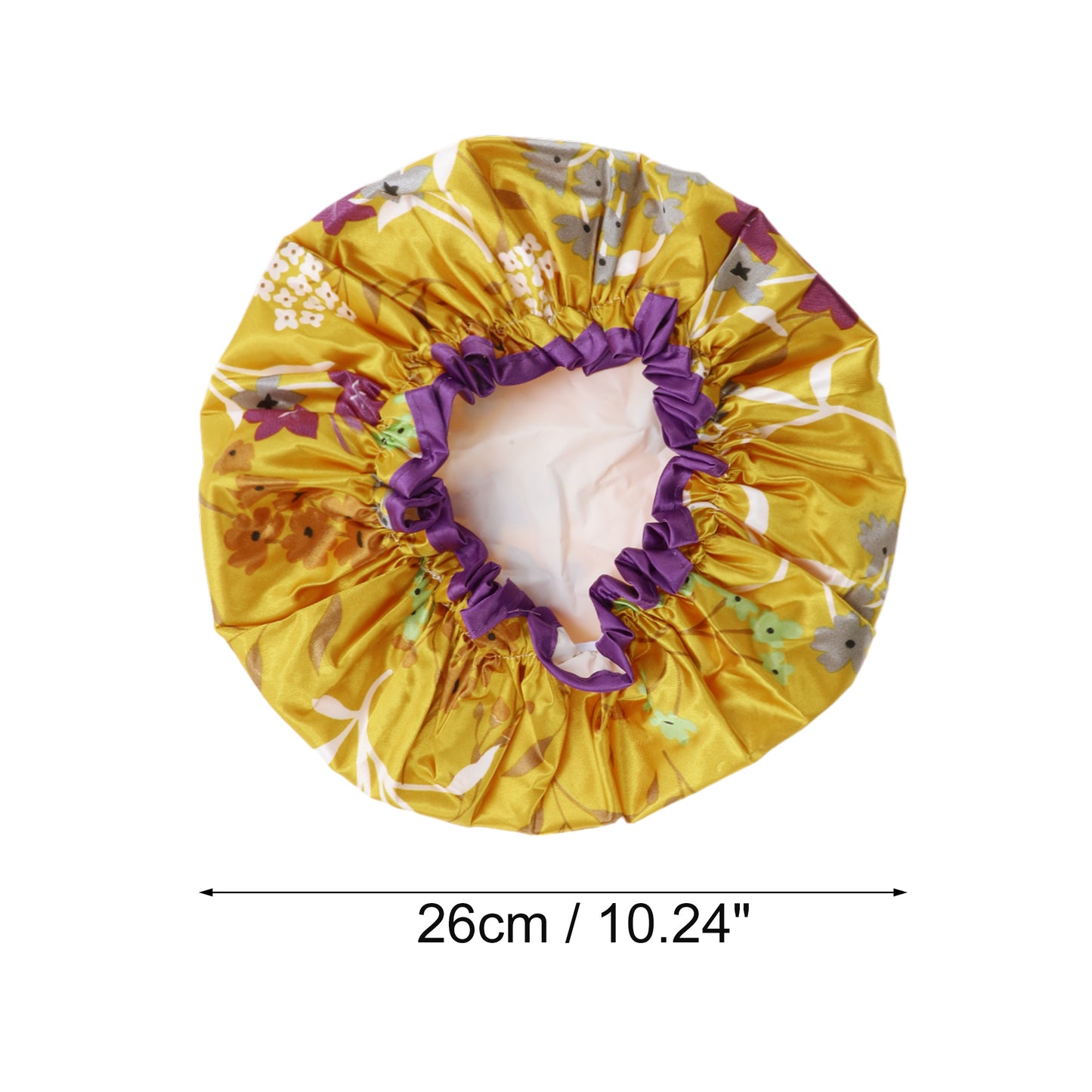 1 Pc Women Double Layer Flowers Shower Cap for Bathroom Vacation Travel Yellow