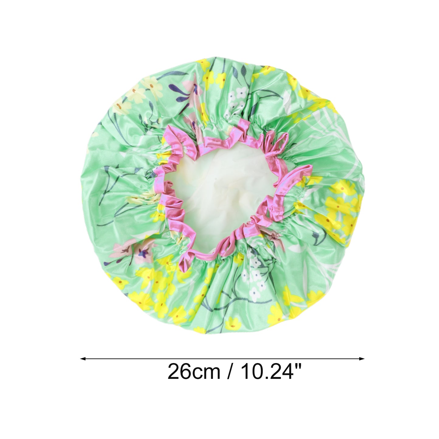 1 Pc Women Double Layer Flowers Shower Cap for Bathroom Vacation Travel Green
