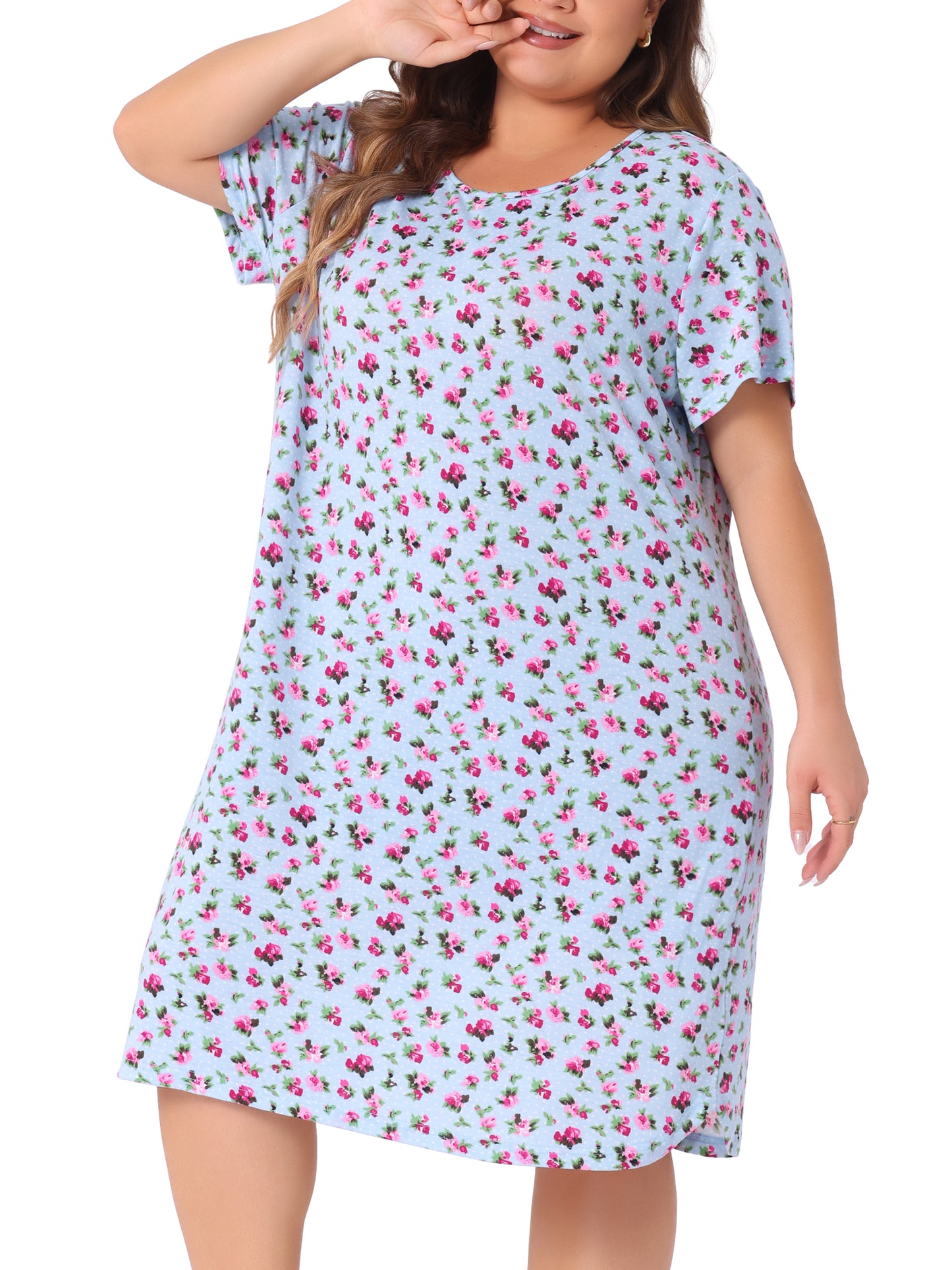 Women Plus Size Nightgowns Loungewear Sleepwear Short Sleeve Lightweight Pajama Dress