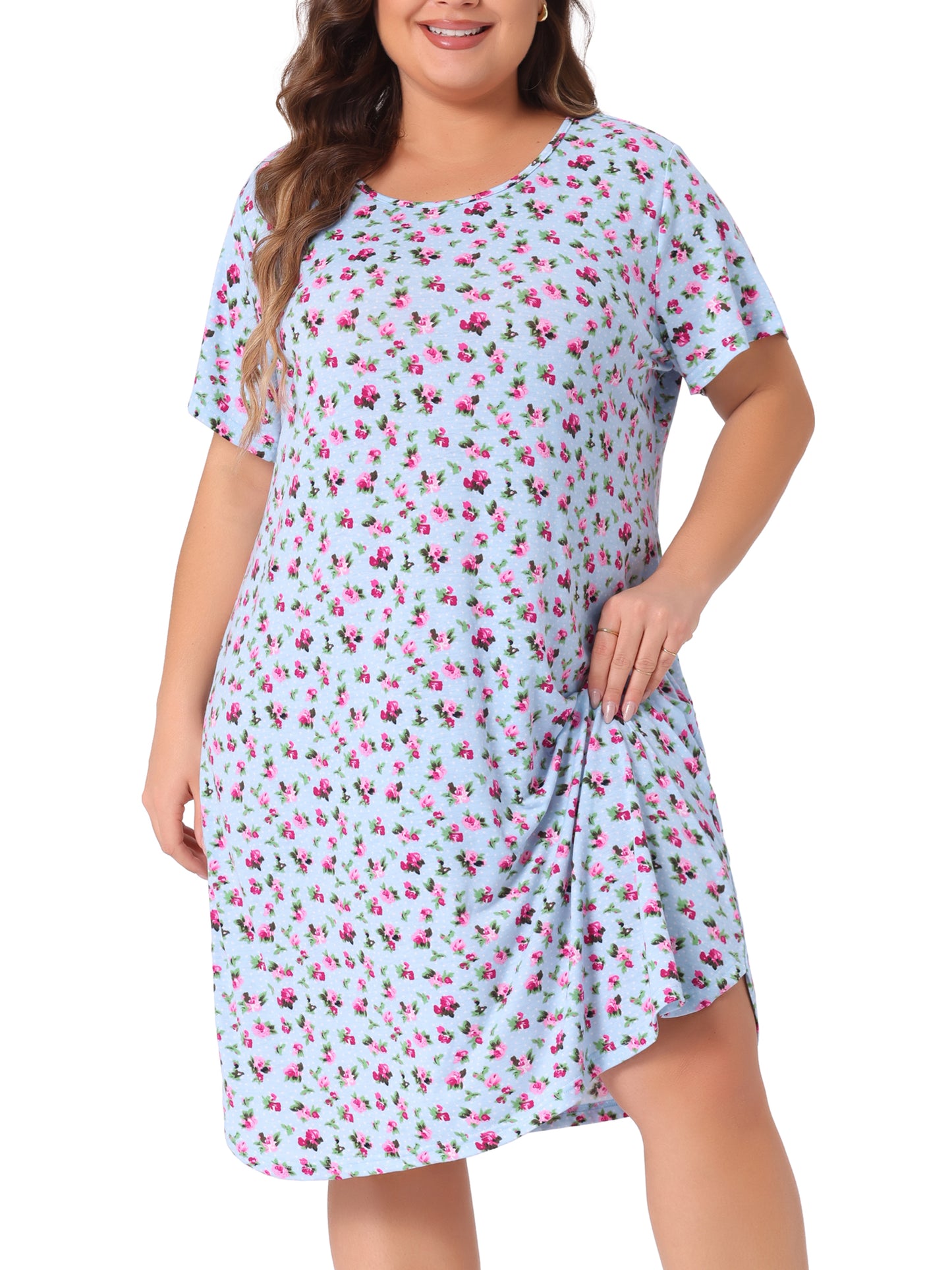 Women Plus Size Nightgowns Loungewear Sleepwear Short Sleeve Lightweight Pajama Dress
