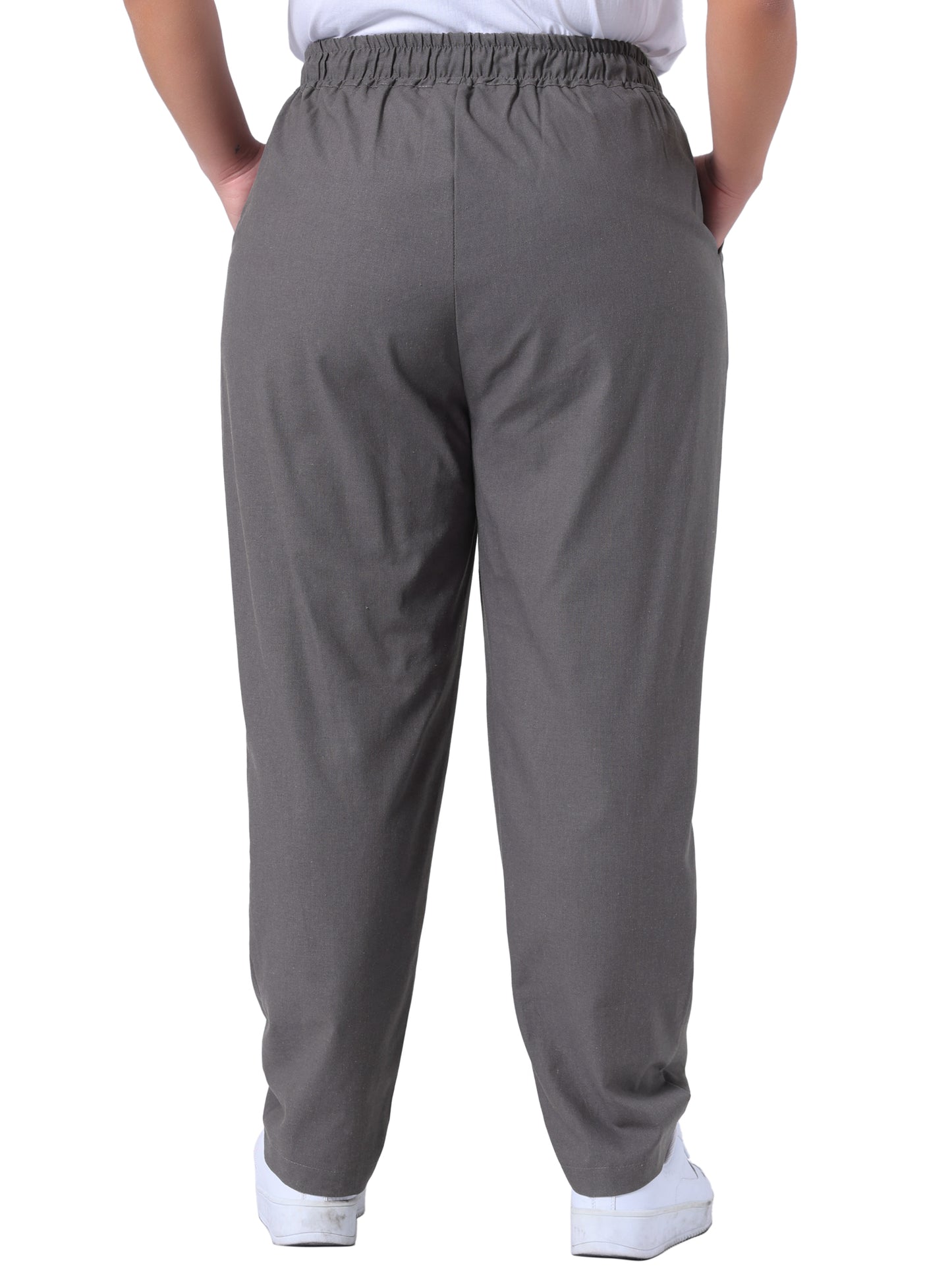 Women Plus Size Pants Straight Leg Drawstring Elastic Work Loose Trousers with Pockets