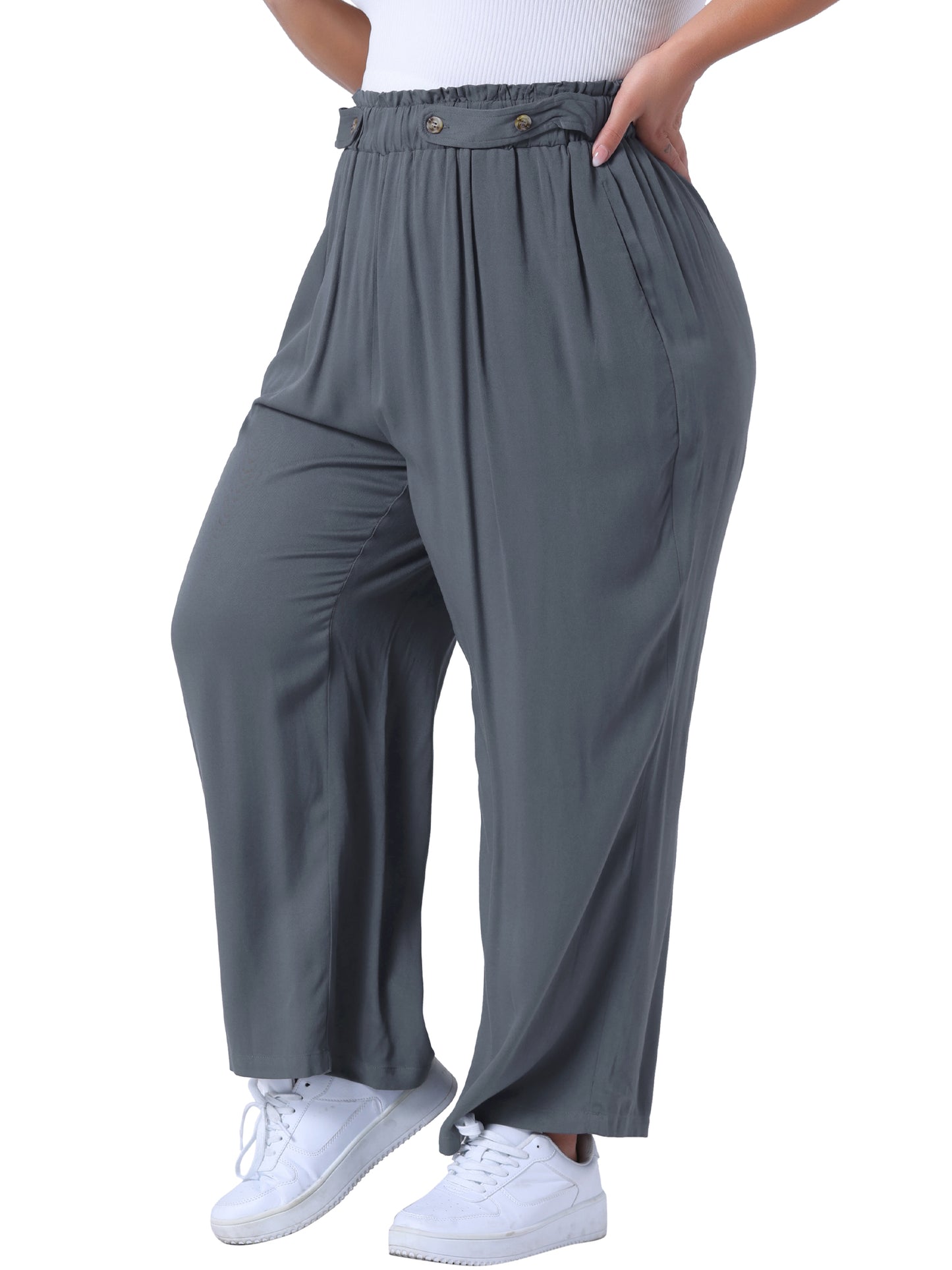 Women Plus Size Palazzo Pants Stretchy High Waisted With Pocket Wide Leg Long Pants