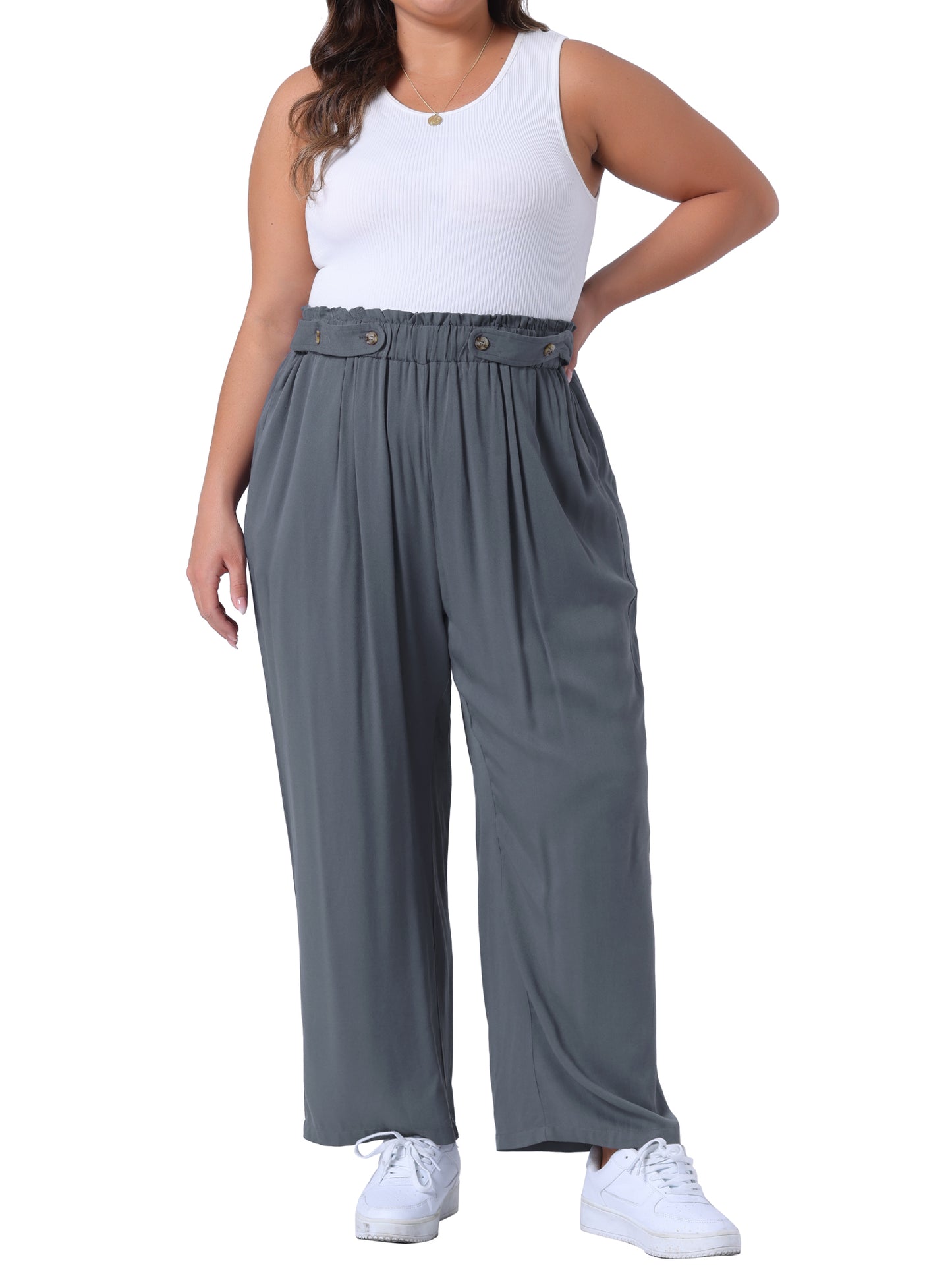 Women Plus Size Palazzo Pants Stretchy High Waisted With Pocket Wide Leg Long Pants