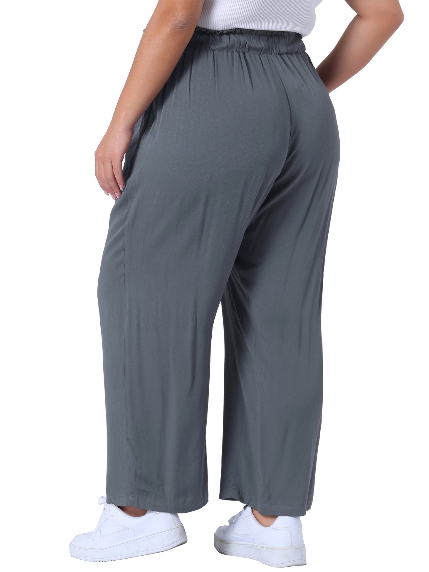 Women Plus Size Palazzo Pants Stretchy High Waisted With Pocket Wide Leg Long Pants