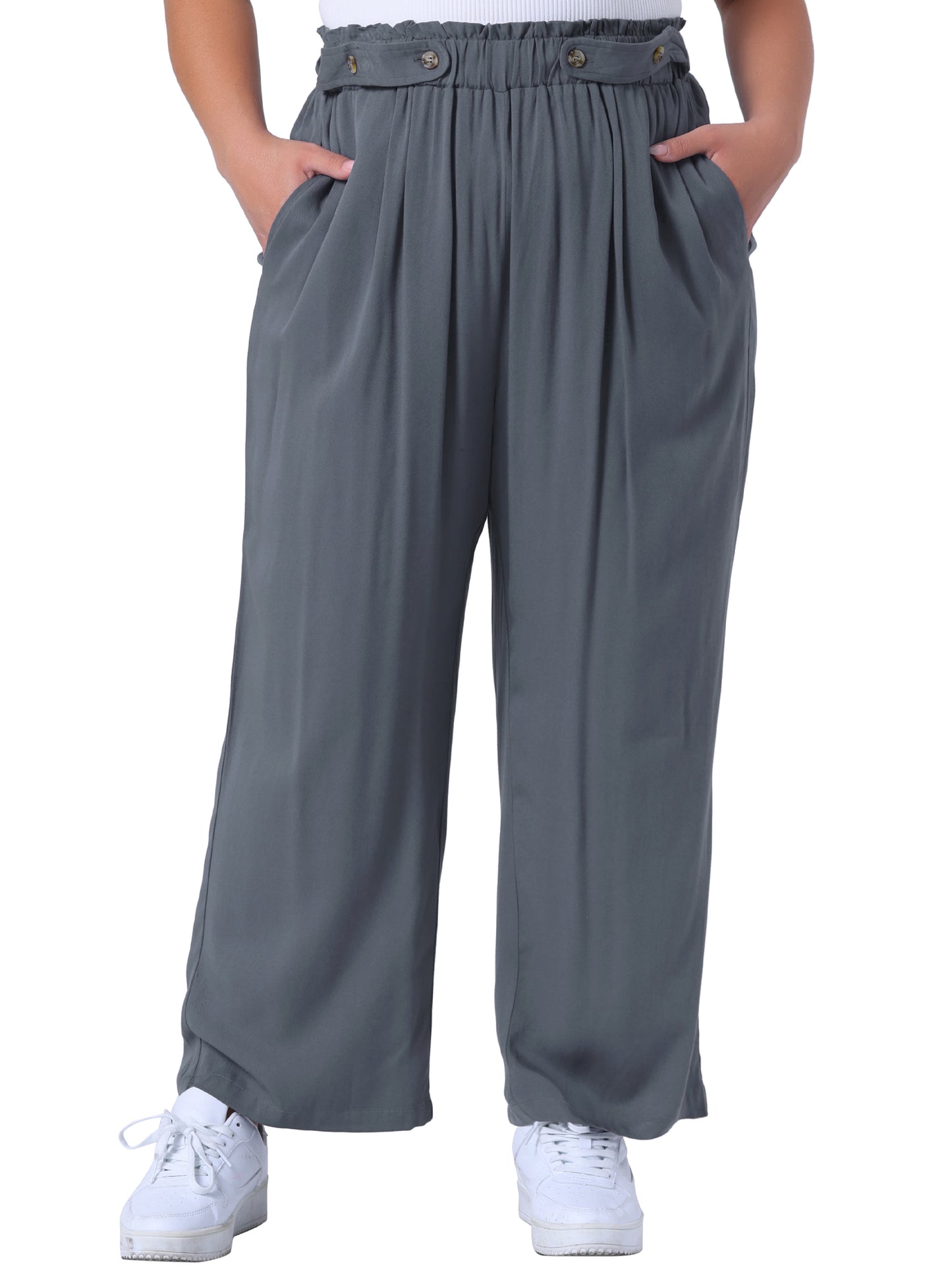 Women Plus Size Palazzo Pants Stretchy High Waisted With Pocket Wide Leg Long Pants