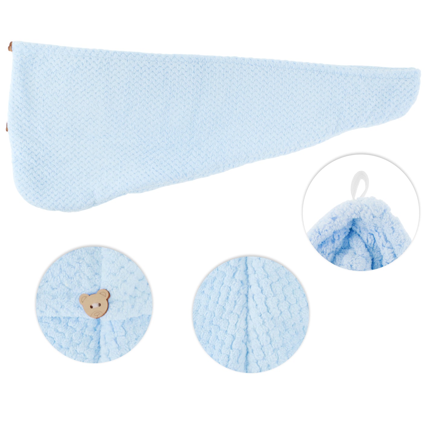 1 Pc Women Soft Double Layer Hair Drying Towel for Bathroom Sky Blue