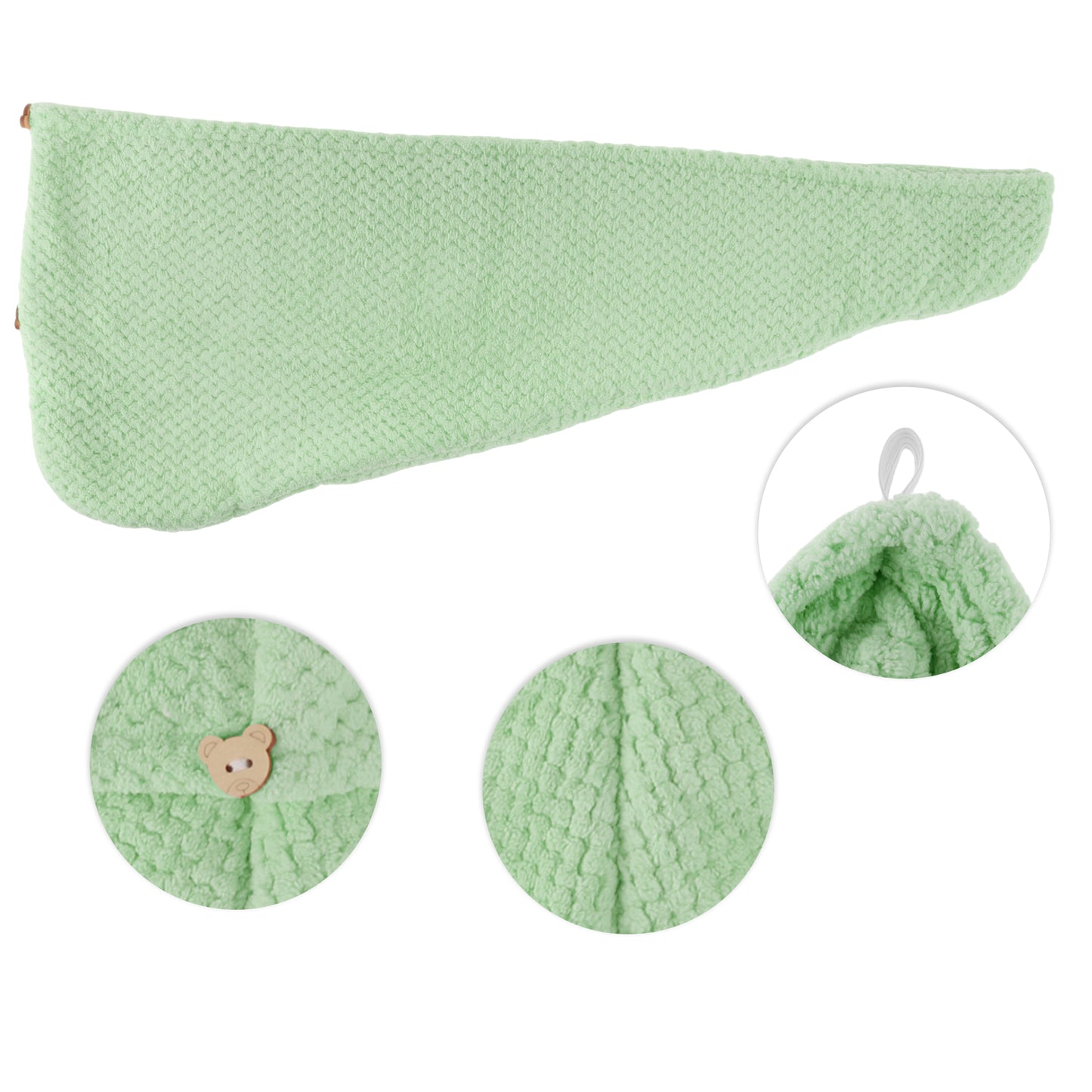 1 Pc Women Soft Double Layer Hair Drying Towel for Bathroom Green