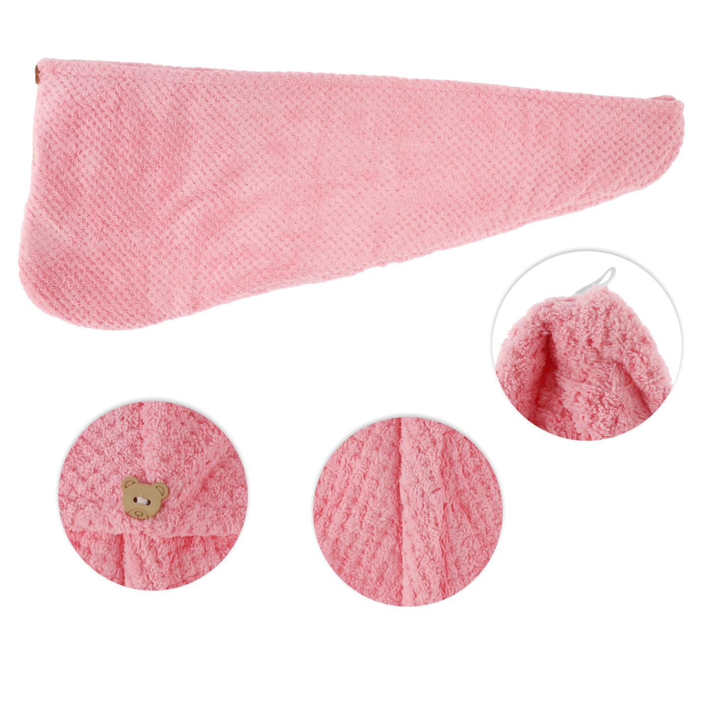 1 Pc Women Soft Double Layer Hair Drying Towel for Bathroom Rose Red