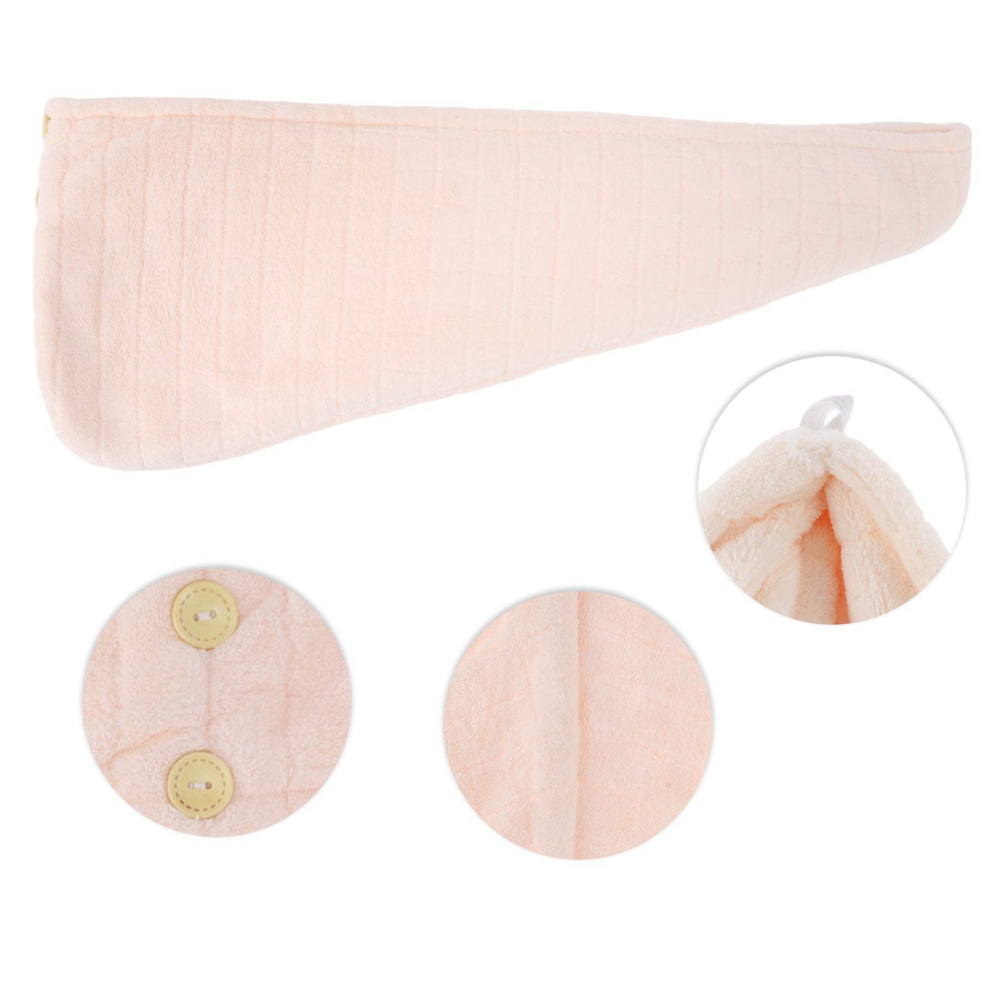 1 Pc Women Double Layer Grid Hair Drying Wrap Towel for Bathroom Pink