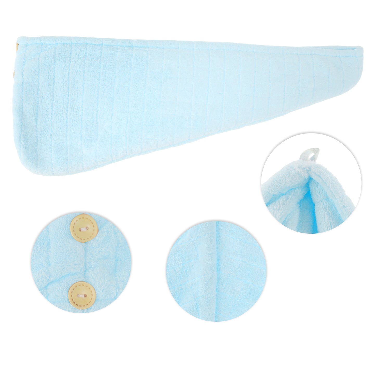 1 Pc Women Double Layer Grid Hair Drying Wrap Towel for Bathroom Blue