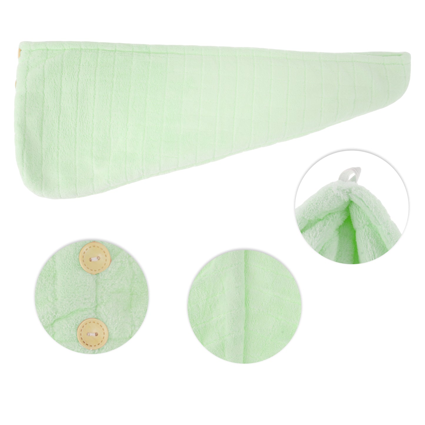1 Pc Women Double Layer Grid Hair Drying Wrap Towel for Bathroom Green