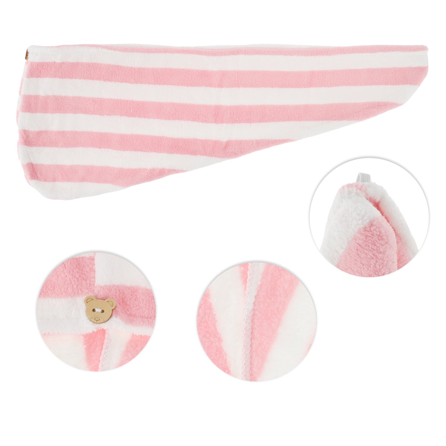 1 Pc Women Breathable Stripe Hair Drying Wrap Towel for Bathroom Pink, White