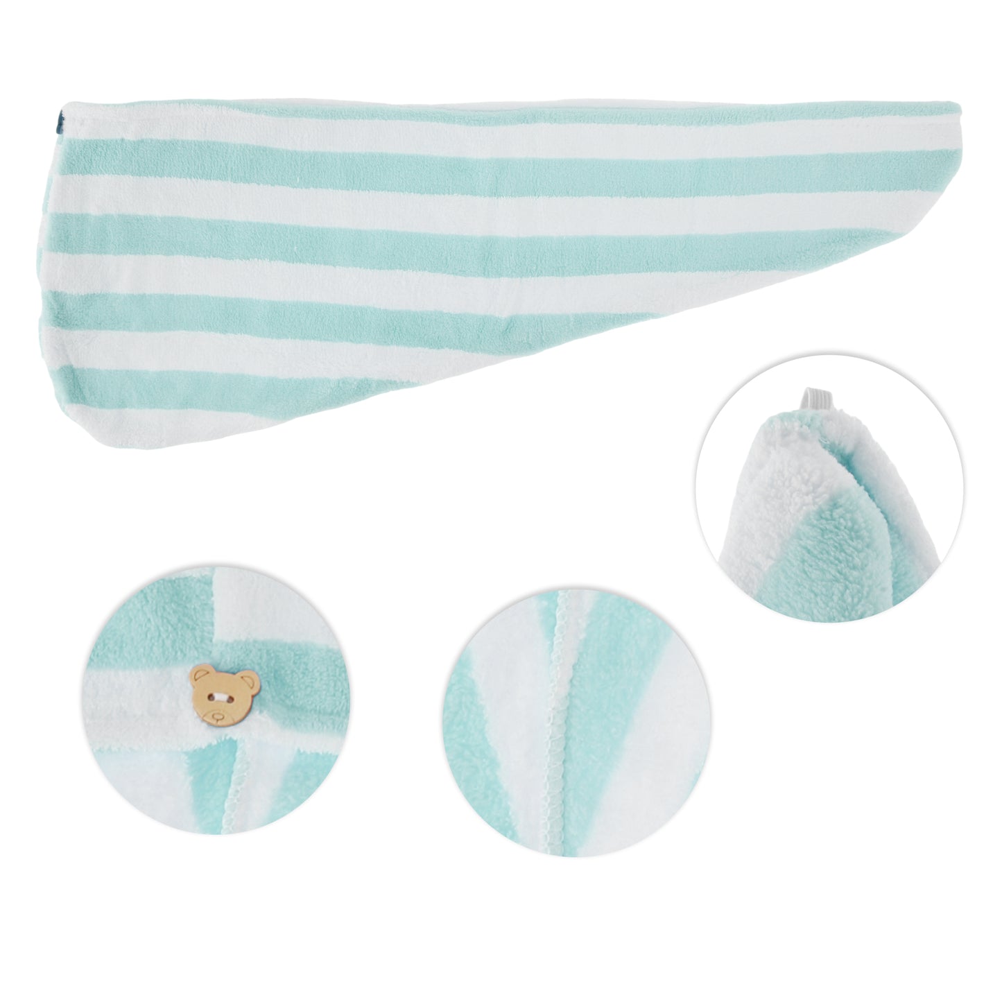 1 Pc Women Breathable Stripe Hair Drying Wrap Towel for Bathroom Green, White