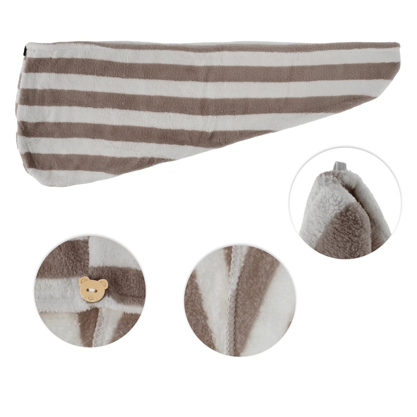 1 Pc Women Breathable Stripe Hair Drying Wrap Towel for Bathroom Brown, White