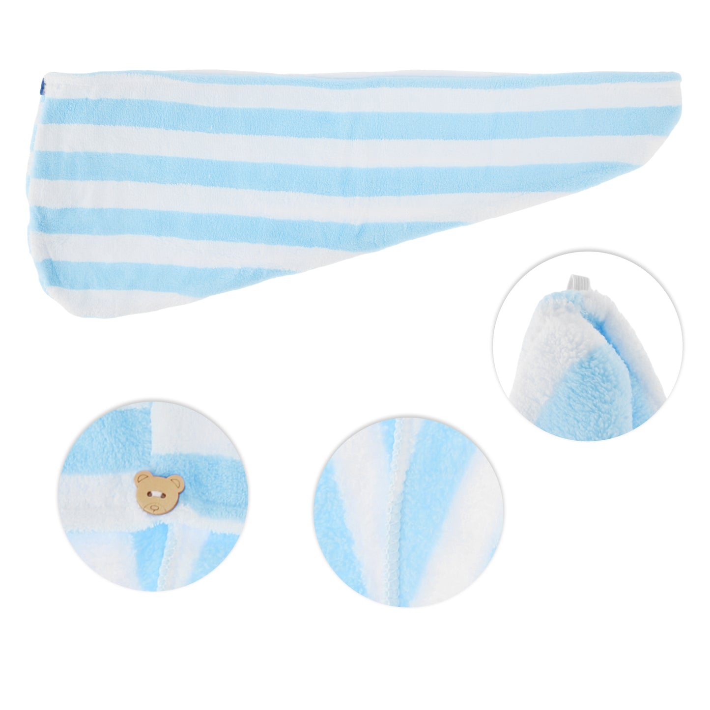 1 Pc Women Breathable Stripe Hair Drying Wrap Towel for Bathroom Blue, White