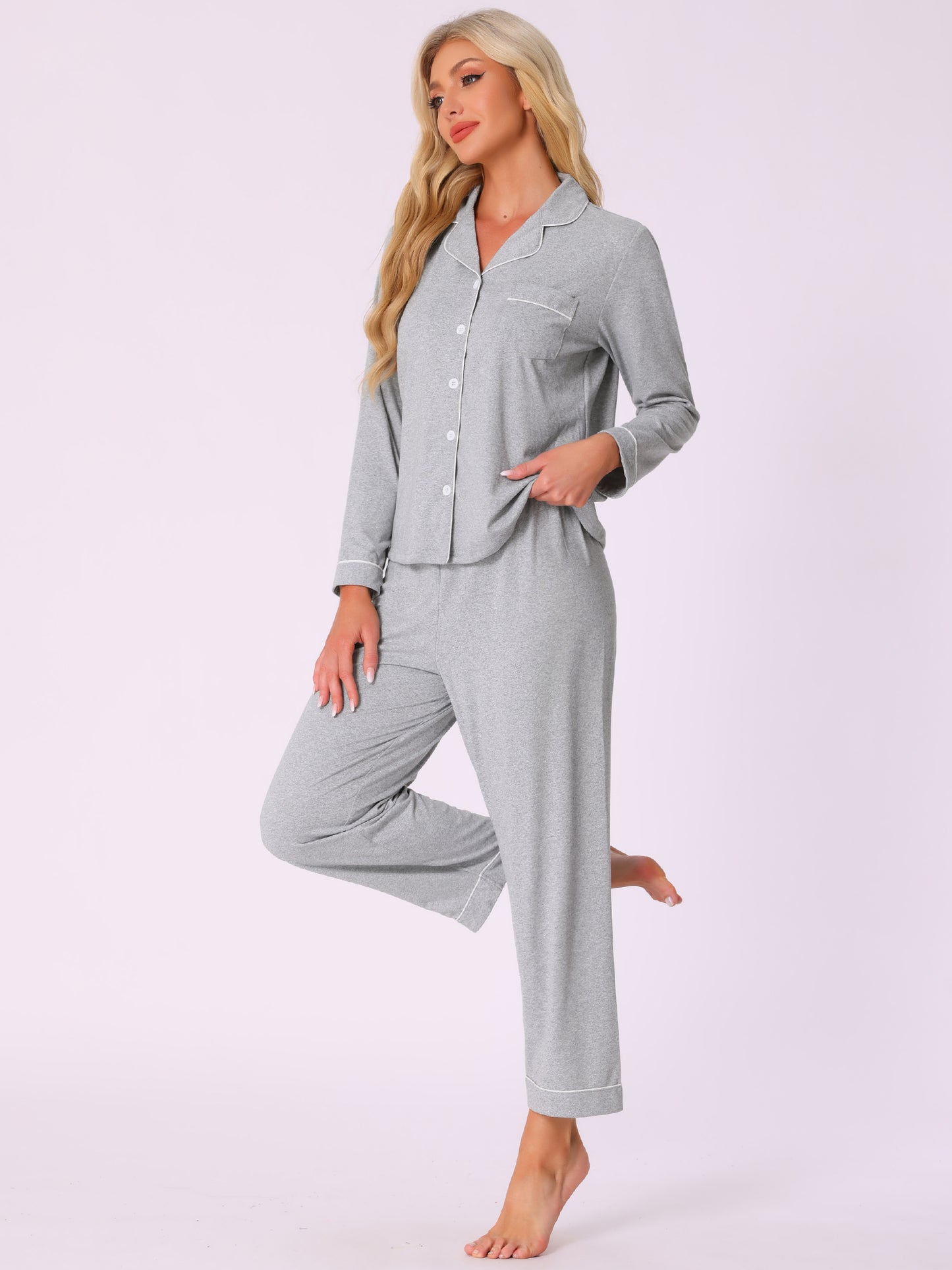 Pijama de mujer, camisón modal con botones, manga larga y pantalón, conjunto de ropa de estar por casa