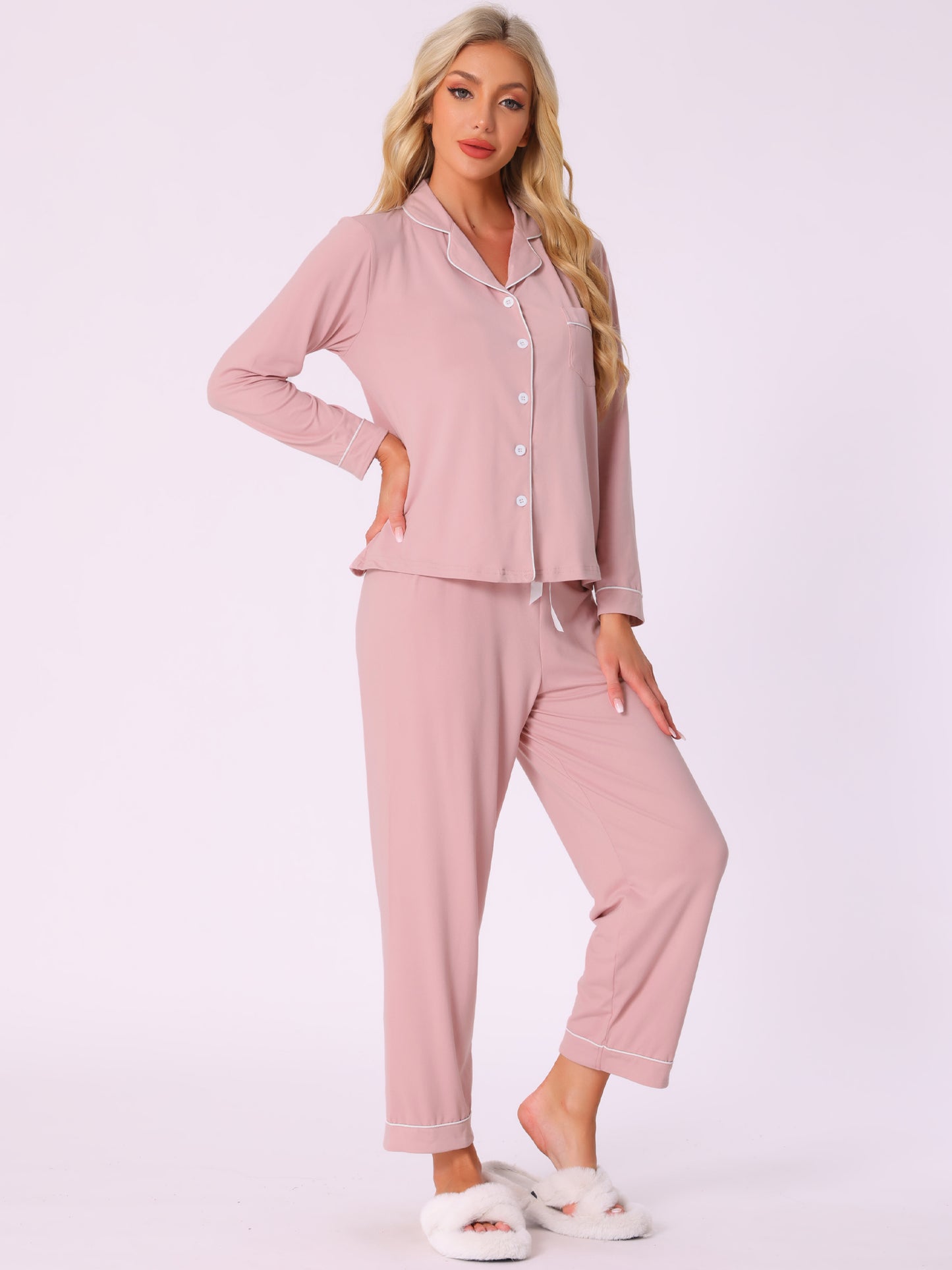 Pyjama pour femme en modal, chemise de nuit boutonnée, manches longues et pantalon, ensemble de vêtements de détente